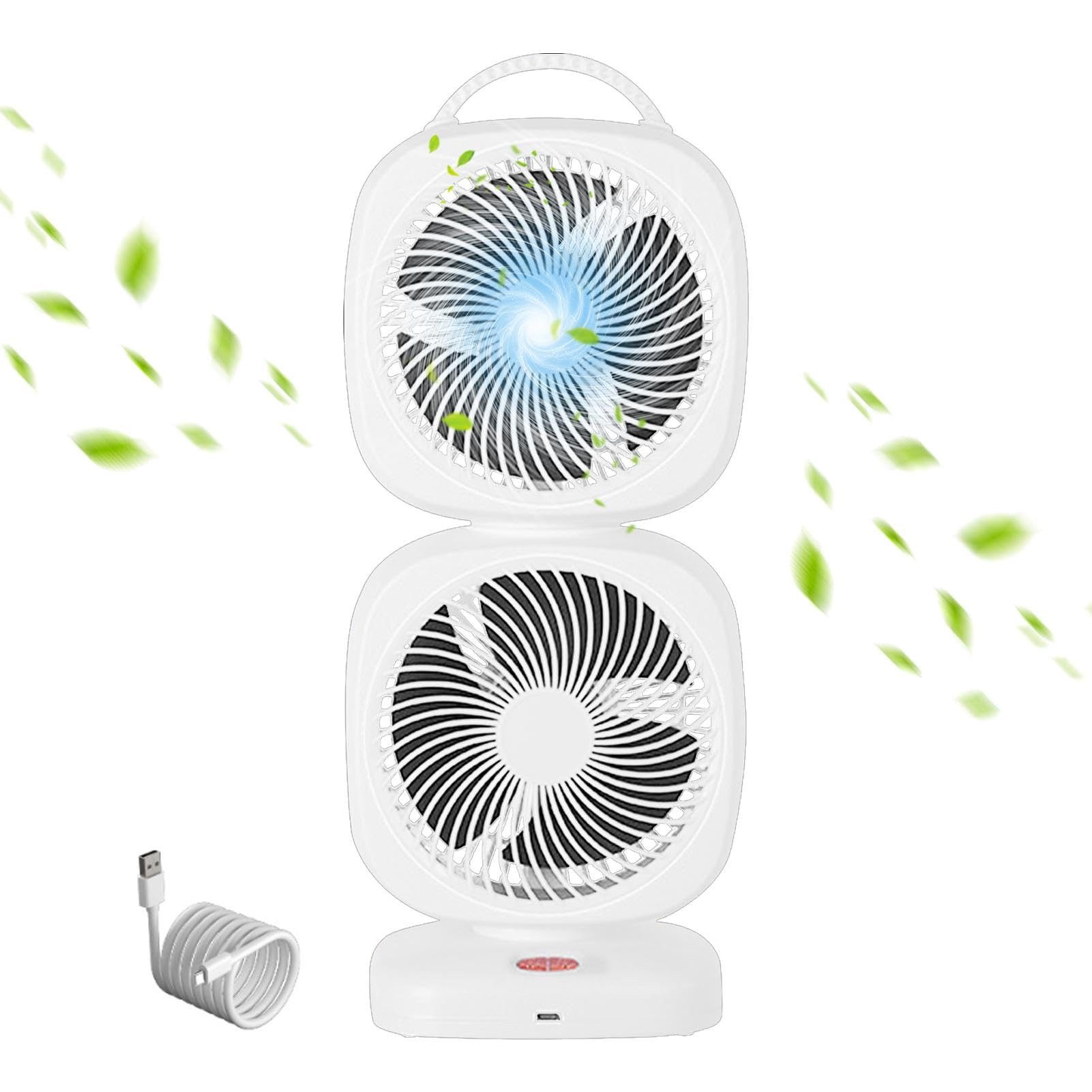 MOPUEA Tischventilator Tischventilator 2-Etage 4000mAh 350°Drehung 5 Windgeschwindigkeiten, Naturwind, 360° Drehung, leise 20 dB, Akku, TYPE-C Laden