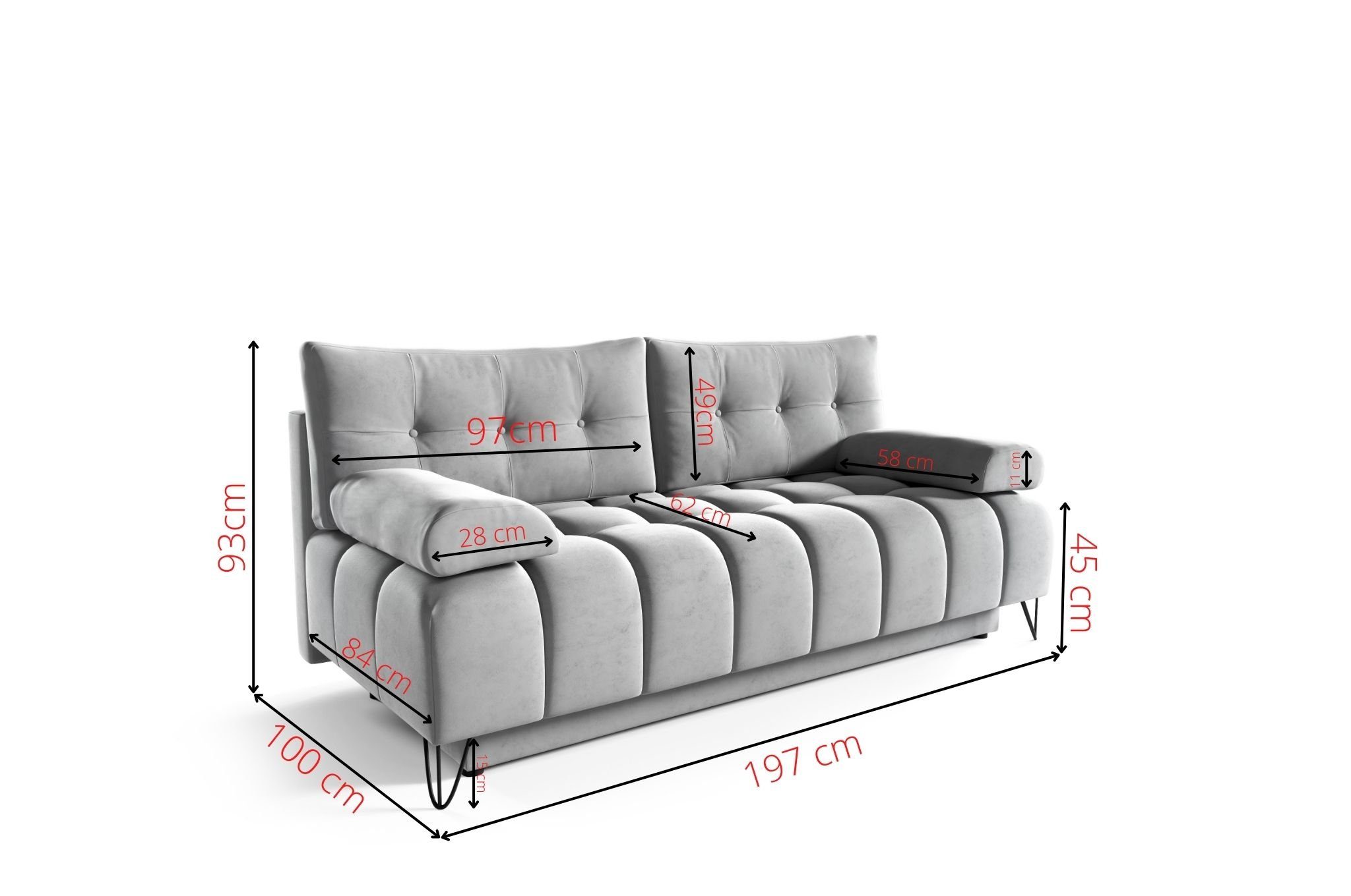 MOEBLO Schlafsofa BRODY, Sofa Couch (BxHxT): Bettkasten Sofagarnitur Bettfunktion und mit mit Schlaffunktion Polstersofa cm, Wohnzimmer für - 197x93x100 Wohnlandschaft
