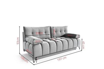 MOEBLO Schlafsofa BRODY, Sofa Couch für Wohnzimmer Polstersofa Sofagarnitur Wohnlandschaft mit Bettfunktion - (BxHxT): 197x93x100 cm, mit Schlaffunktion und Bettkasten