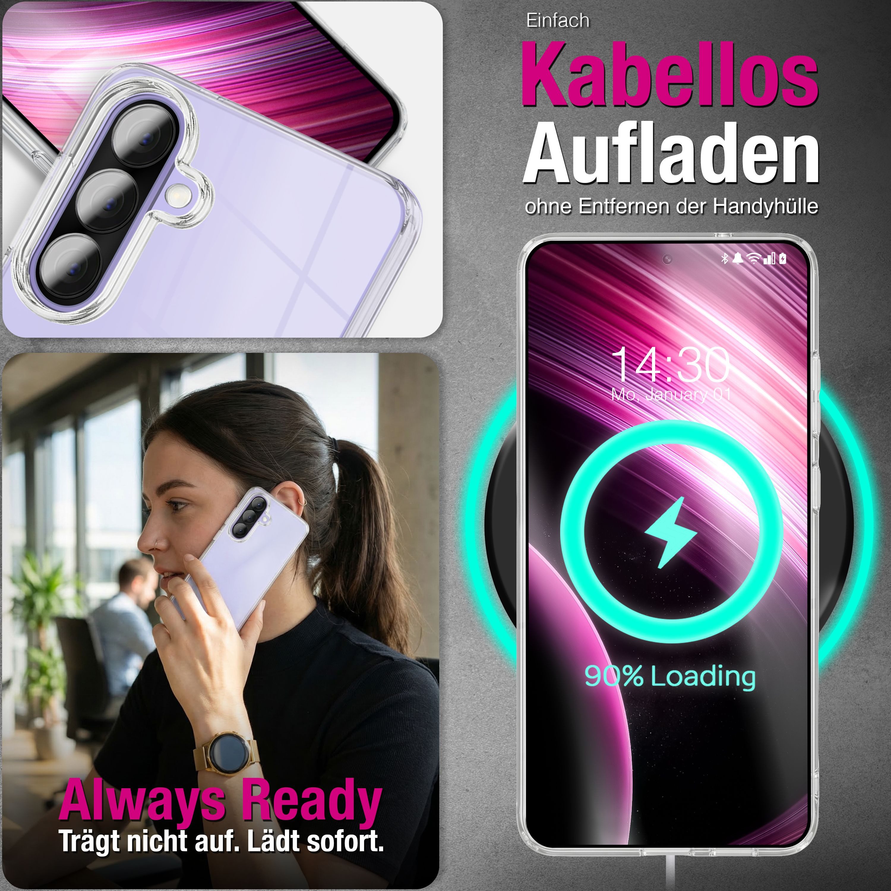 Nalia Smartphone-Hülle Samsung Galaxy A57 17 cm (6,7 Zoll), 360GUARD Case - 360-Grad Rundumschutz, Displayschutz, Klar & Anti-Gelb – Bild 2 von 5