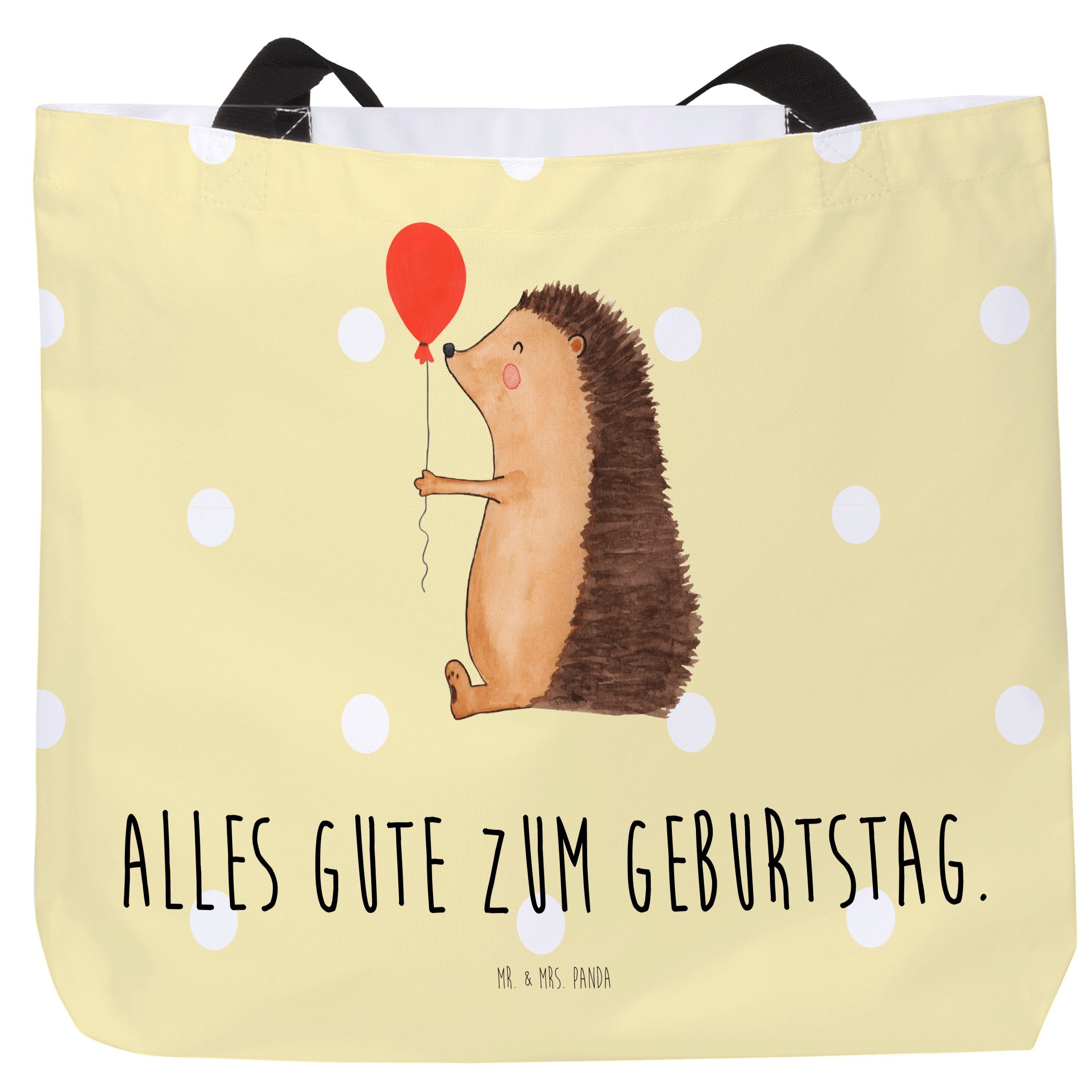 Mr. & Mrs. Panda Shopper Igel mit Luftballon - Gelb Pastell - Geschenk, Tiere, Einkaufstasche, (1-tlg)