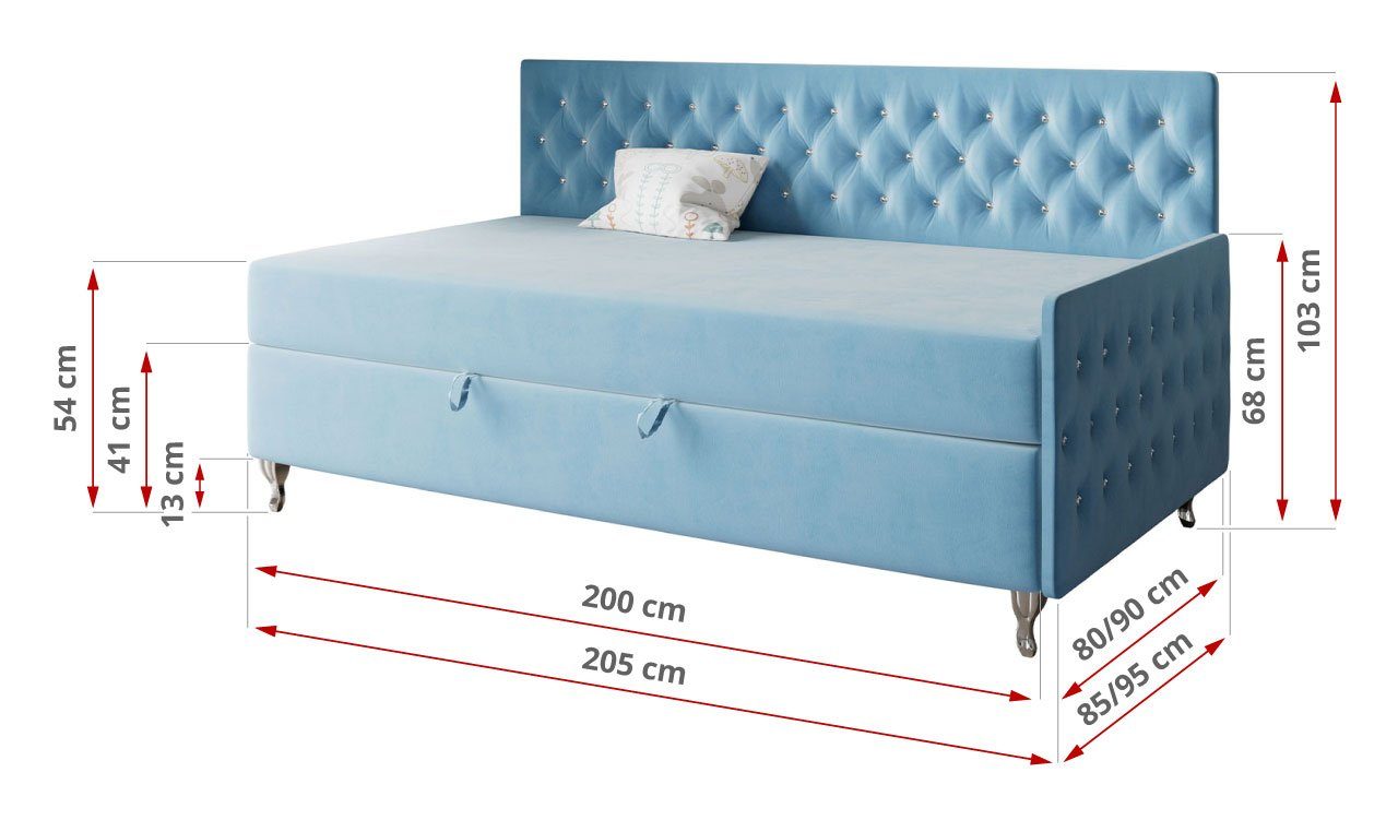 MKS MÖBEL Kinderbett FILIP 2, für Funktionsbett Boxspringbetten Bett Jugendbett Blau Kinderzimmer