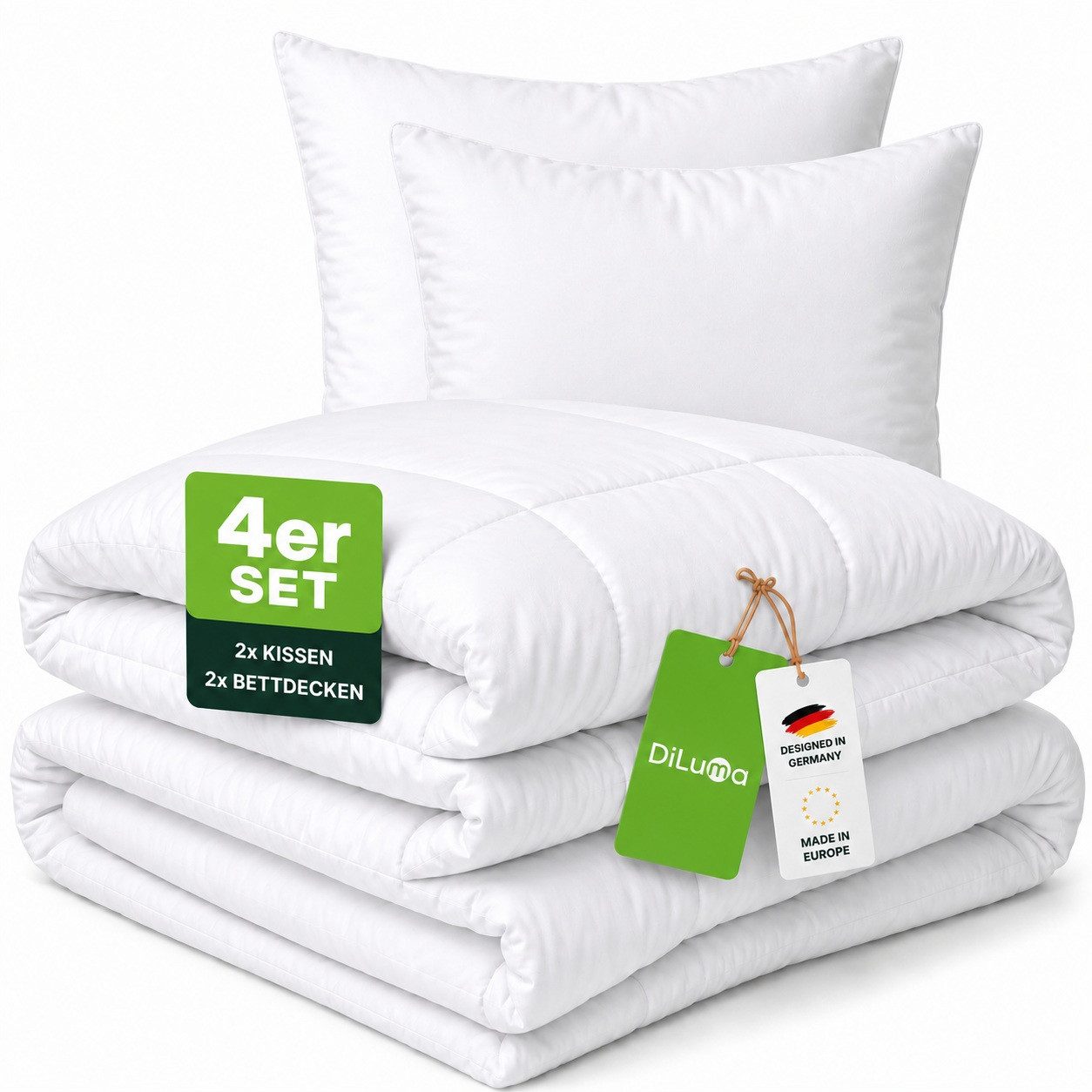 DILUMA Bett-Set Set Bettdecke Kopfkissen und Bettenset, Füllung: Faserbällchen, Bettenset 4-teilig Set Mikrofaser
