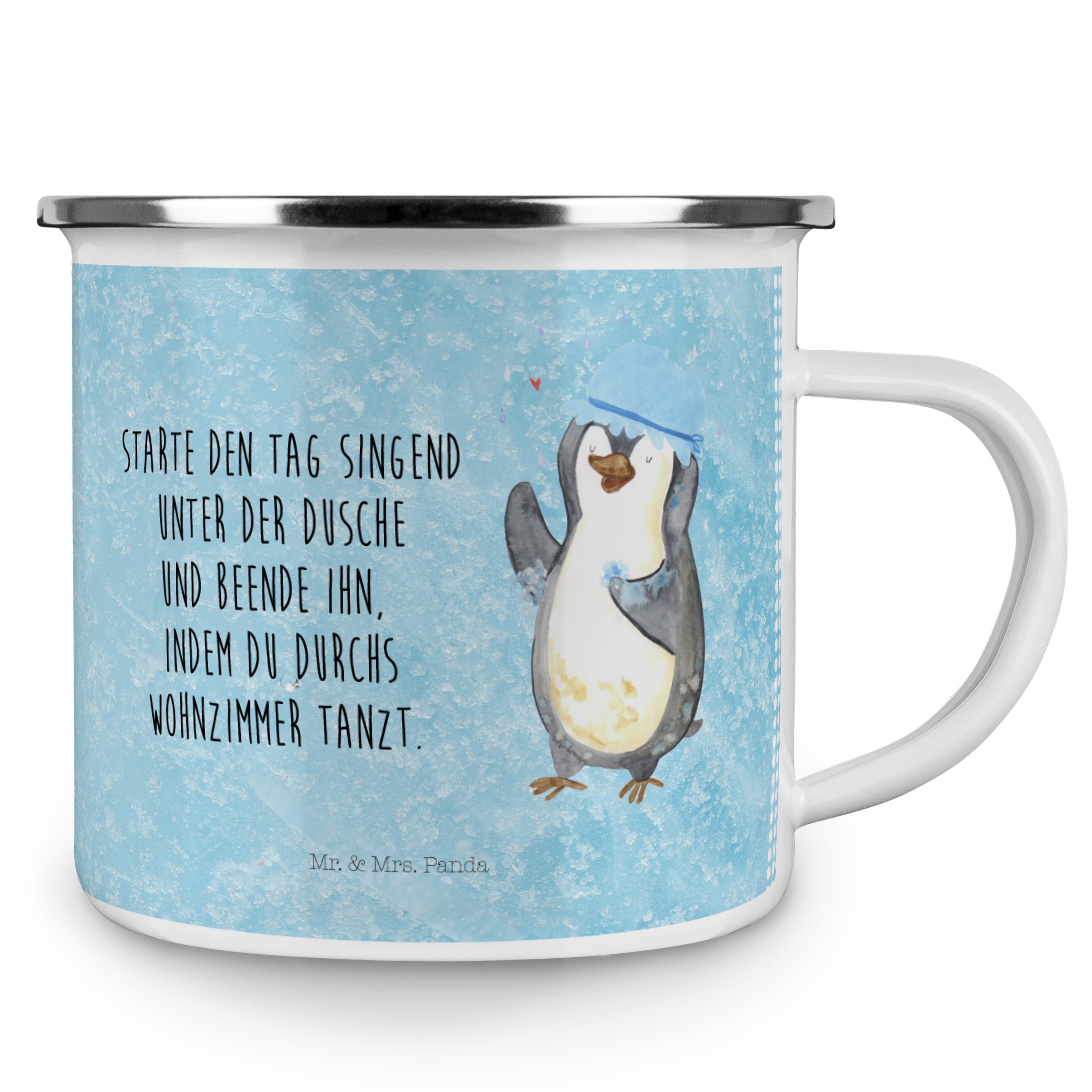 - Mrs. Mr. Emaille & Geschenk, Panda Eisblau Trinkbecher, duscht Pinguin - Becher Emaille Lebensmotto,