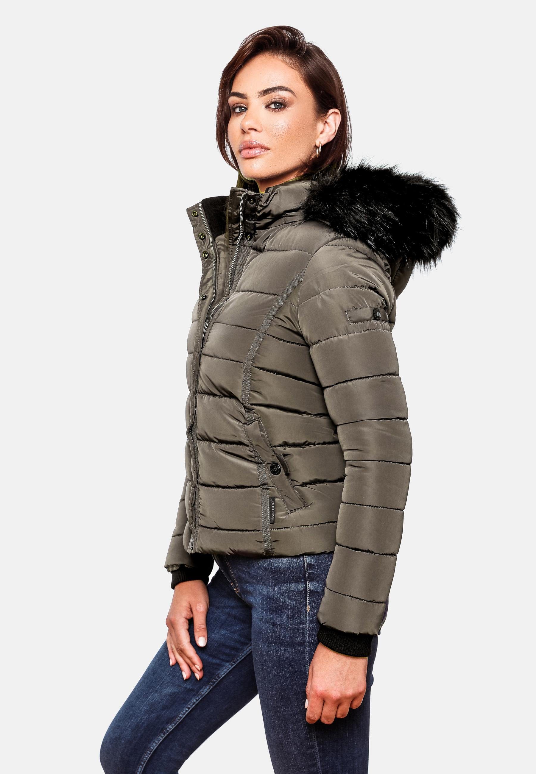 Navahoo Steppjacke Miamor hochwertige voluminöser Winterjacke m. grau Kunstpelz-Kapuze