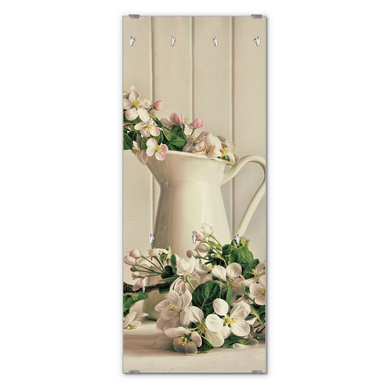 banjado Garderobenleiste Glas Stillleben Kirschblüten (Wandgarderobe, mit verchromten Haken), inkl. Montagematerial