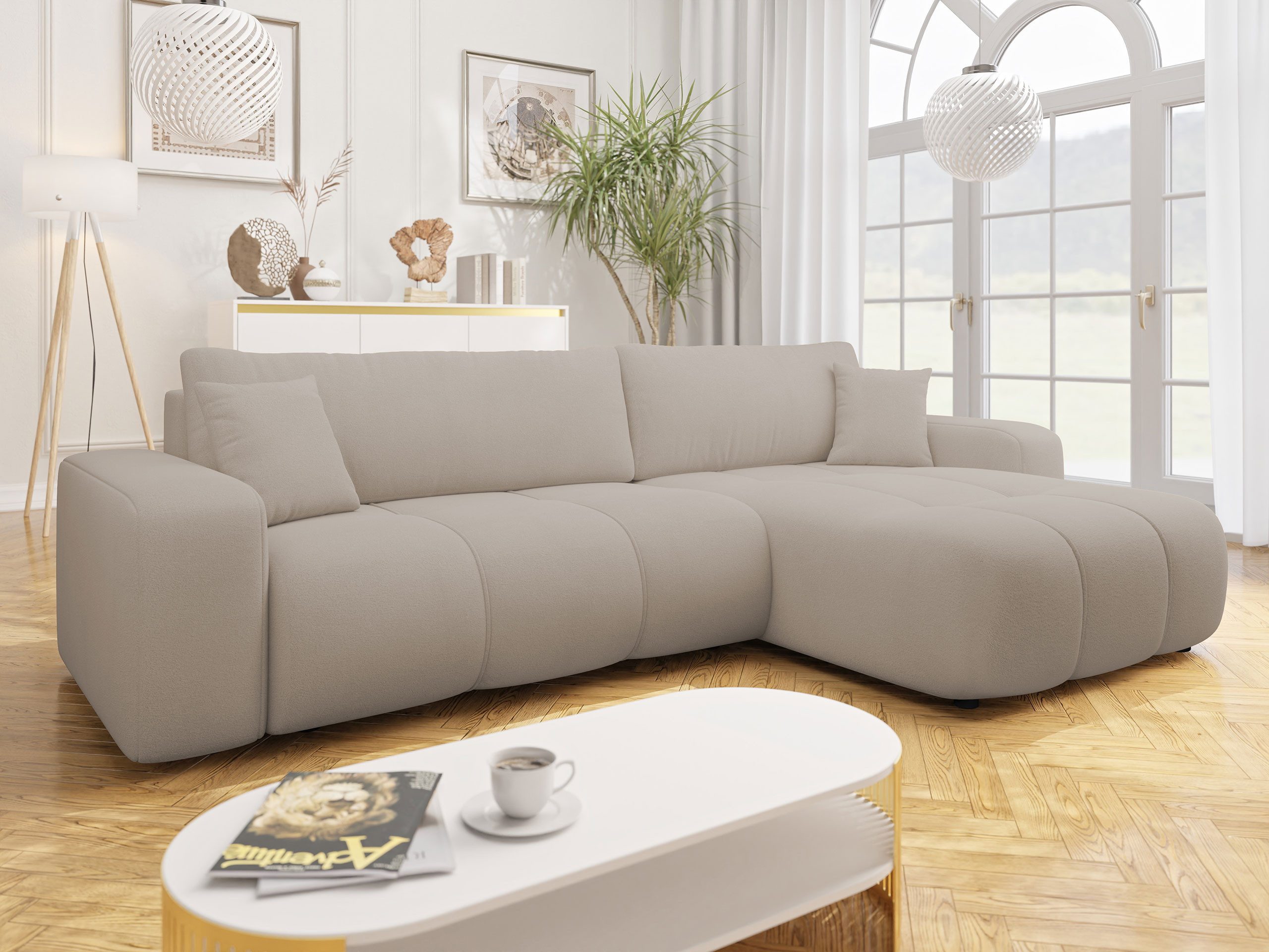 MIRJAN24 Ecksofa Fetrinu Maxi, mit Bettkasten und Schlaffunktion, L-Form, Wellenfeder, 274x145x82 cm