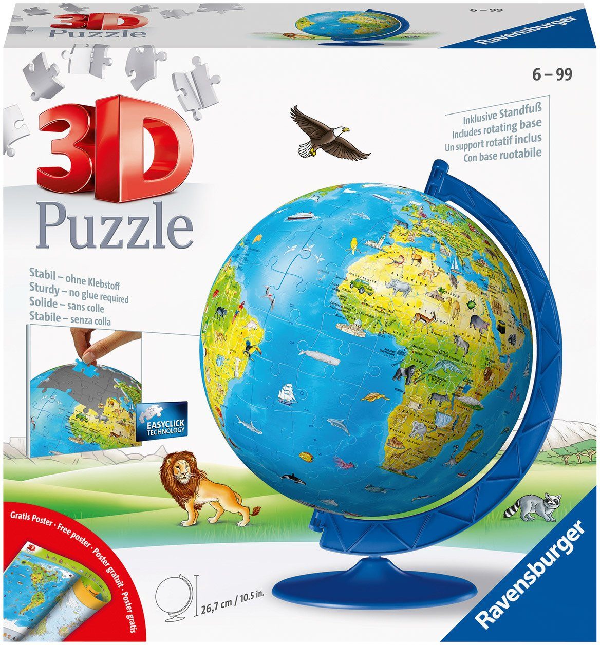 Ravensburger Пазлиball Kinderglobus in deutscher Sprache, 180 Пазлиteile, Made in Europe, FSC® - schützt Wald - weltweit