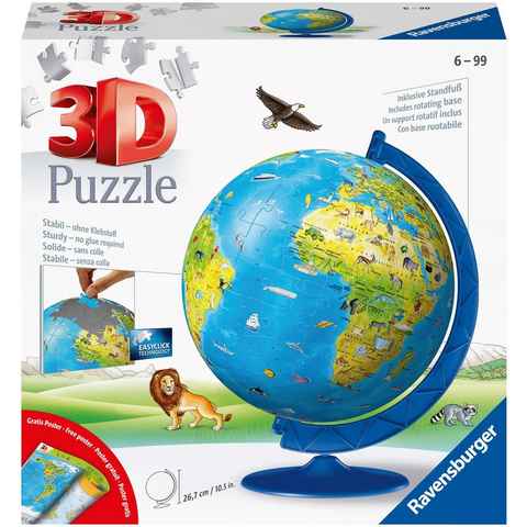 Ravensburger Puzzleball Kinderglobus in deutscher Sprache, 180 Puzzleteile, Made in Europe, FSC® - schützt Wald - weltweit