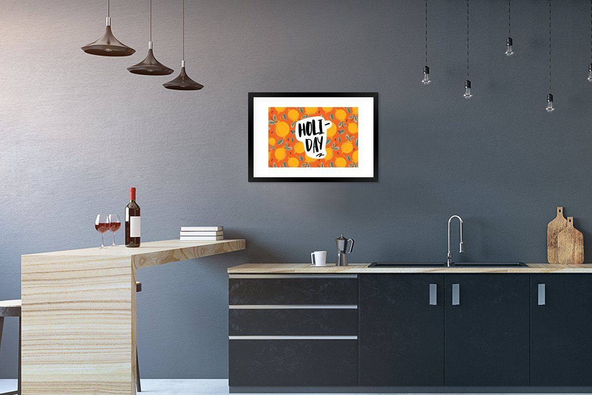 MuchoWow Poster Zitrone - Sommer - Orange, (1 St), mit Rahmen, Kunstdruck, Gerahmtes Poster, Schwarzem Bilderrahmen