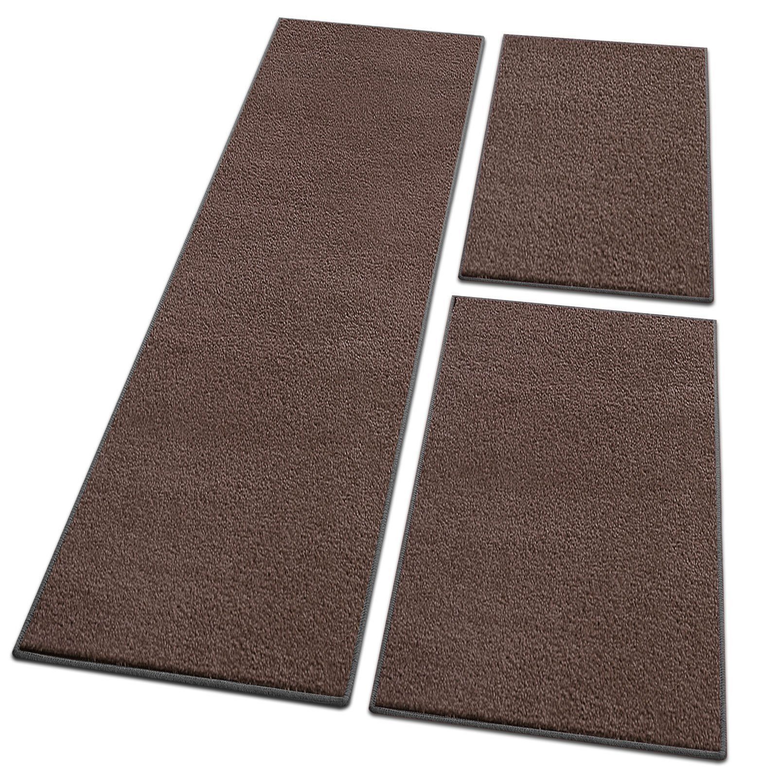 Floordirekt Hochflor-Bettumrandung Dynasty Schlamm, 3 Größen, Teppichläufer, ideal im Schlafzimmer, Höhe 8.5 mm, (3-tlg), Velours