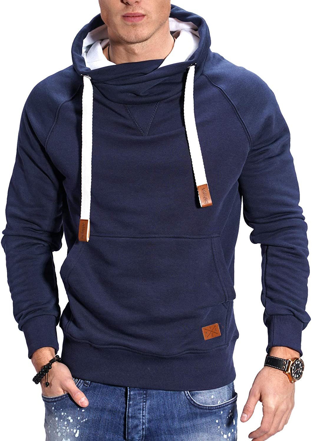 behype Kapuzensweatshirt JULES mit hohem Kragen blau
