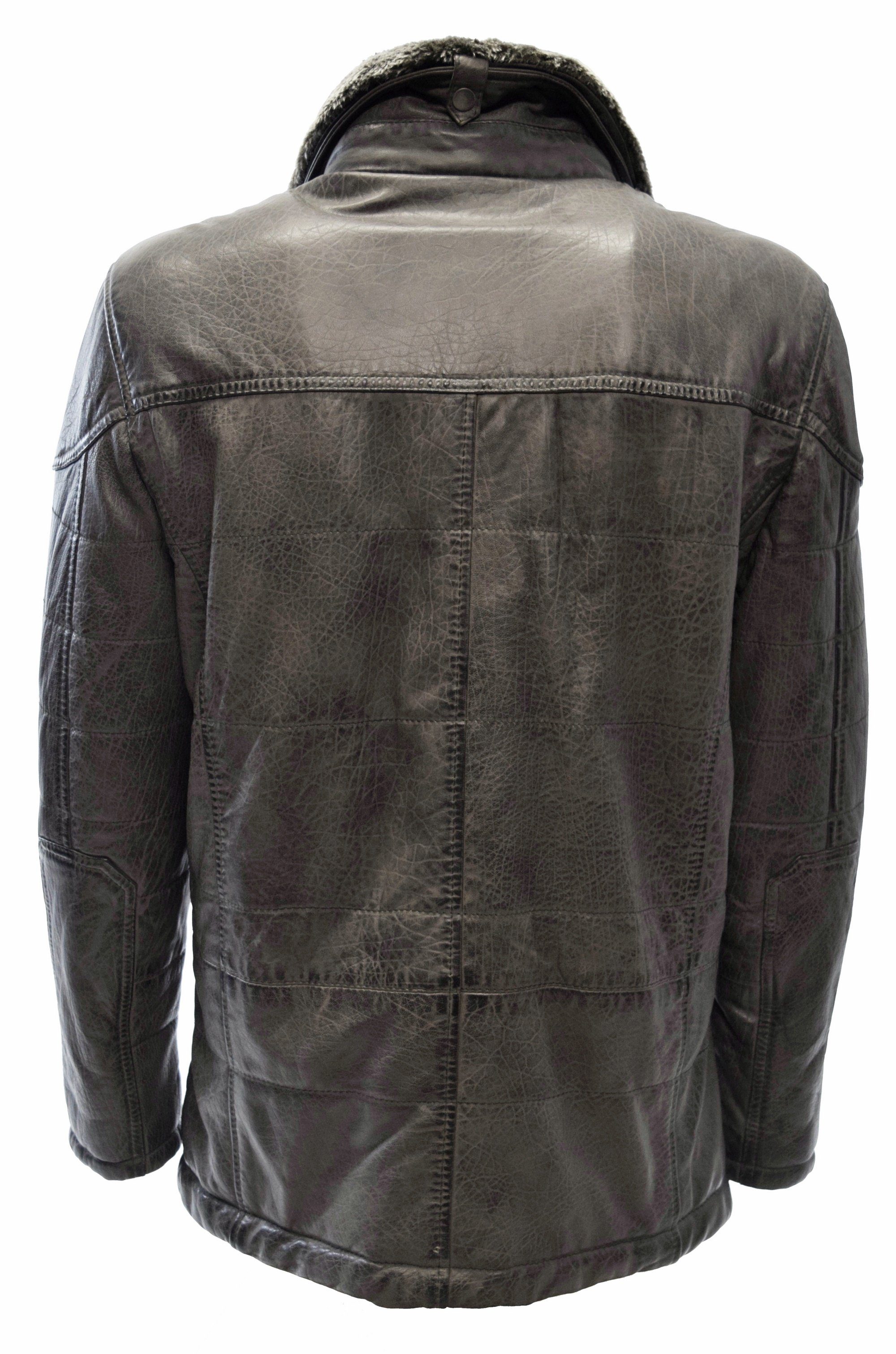 Zimmert Leather Lederjacke Sid Bubbleleder, Kragen abnehmbar, Long Lederjacke, Grau