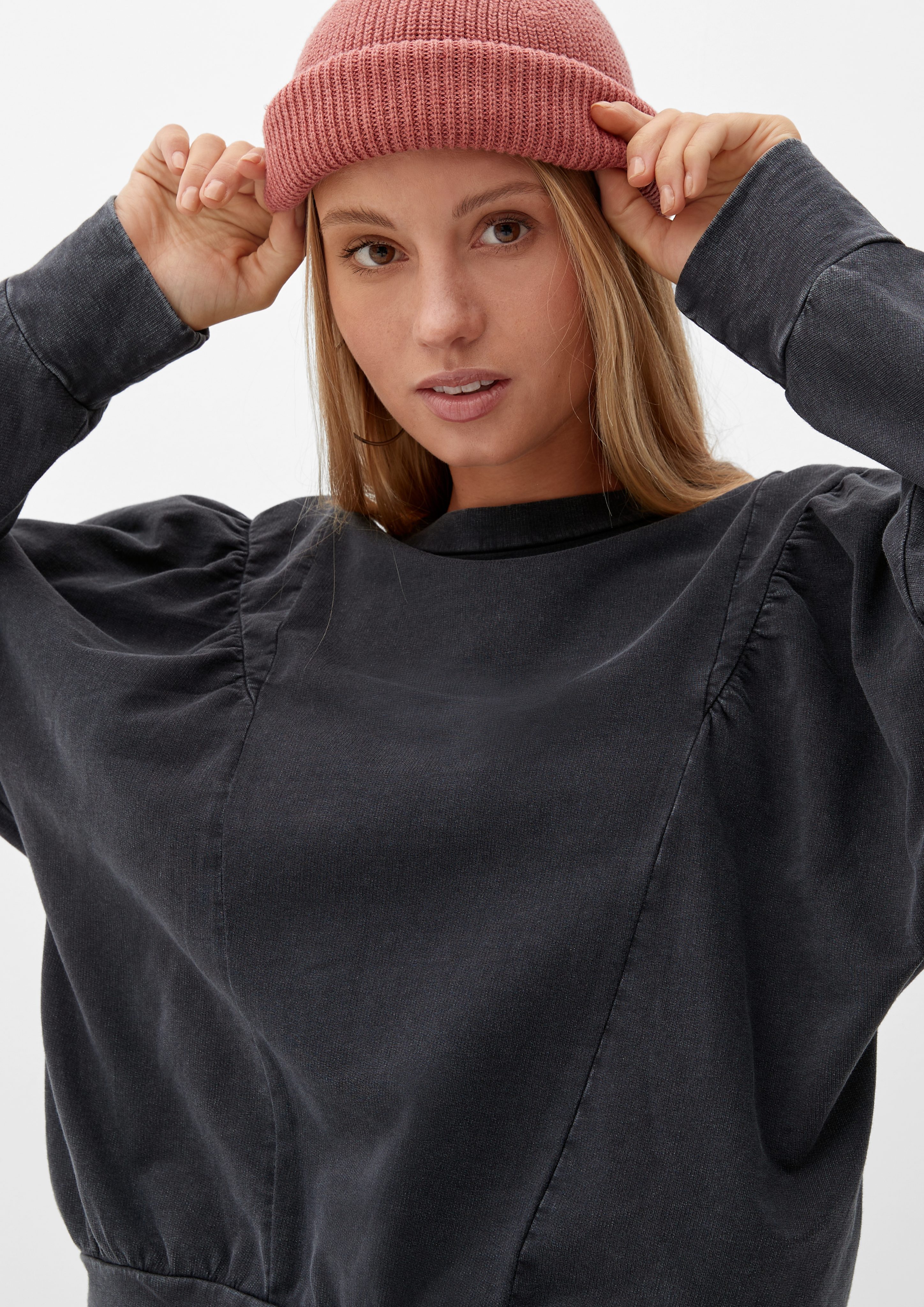 Sweatshirt in aus s.Oliver Optik by Sweatware in Raffung, Q/S Qualität, melierter weicher Sweatshirt Baumwolle,