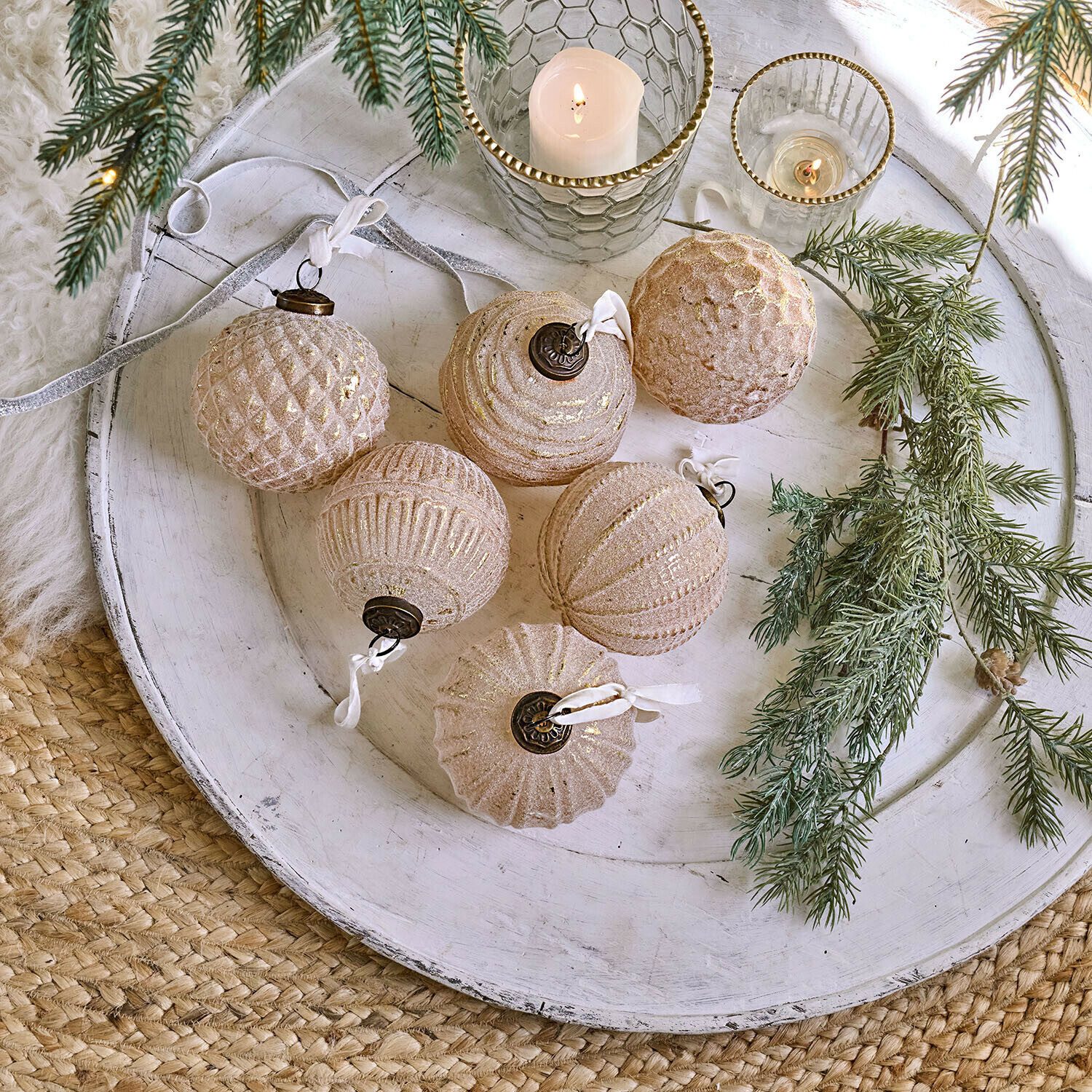 Mirabeau Christbaumschmuck Weihnachtskugel 6er Set Eirelyn creme/gold
