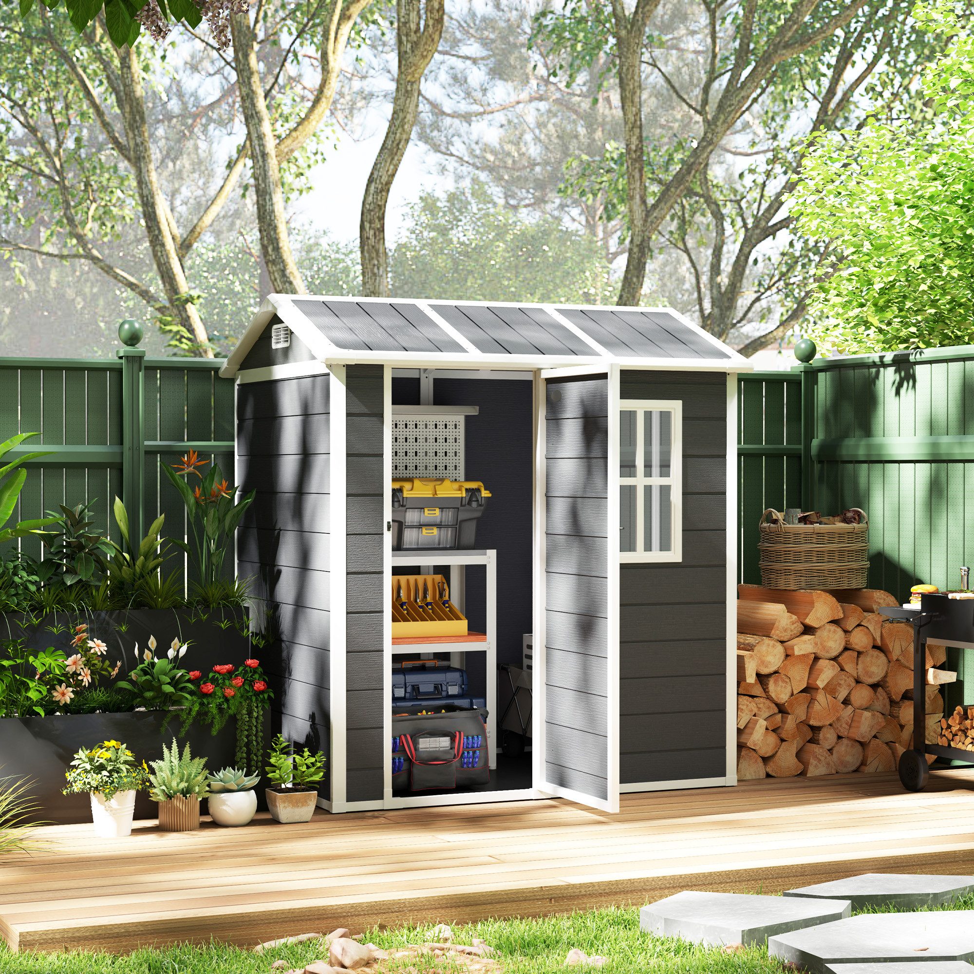 Outsunny Gerätehaus 2,1m², mit Satteldach, Boden, günstig online kaufen
