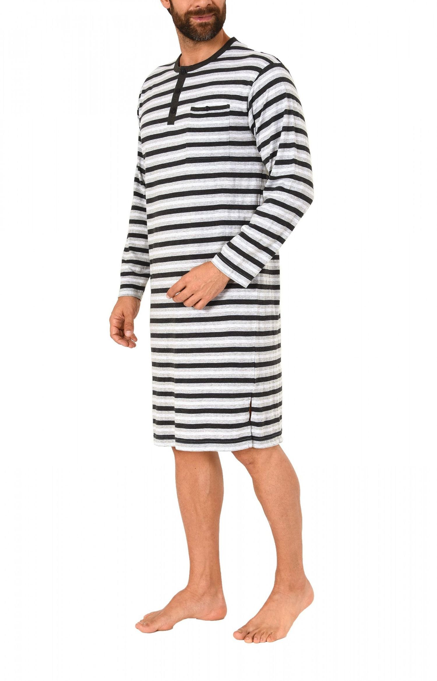 Normann Pyjama Herren Nachthemd langarm mit Knopfleiste – Streifenoptik – 6 günstig online kaufen