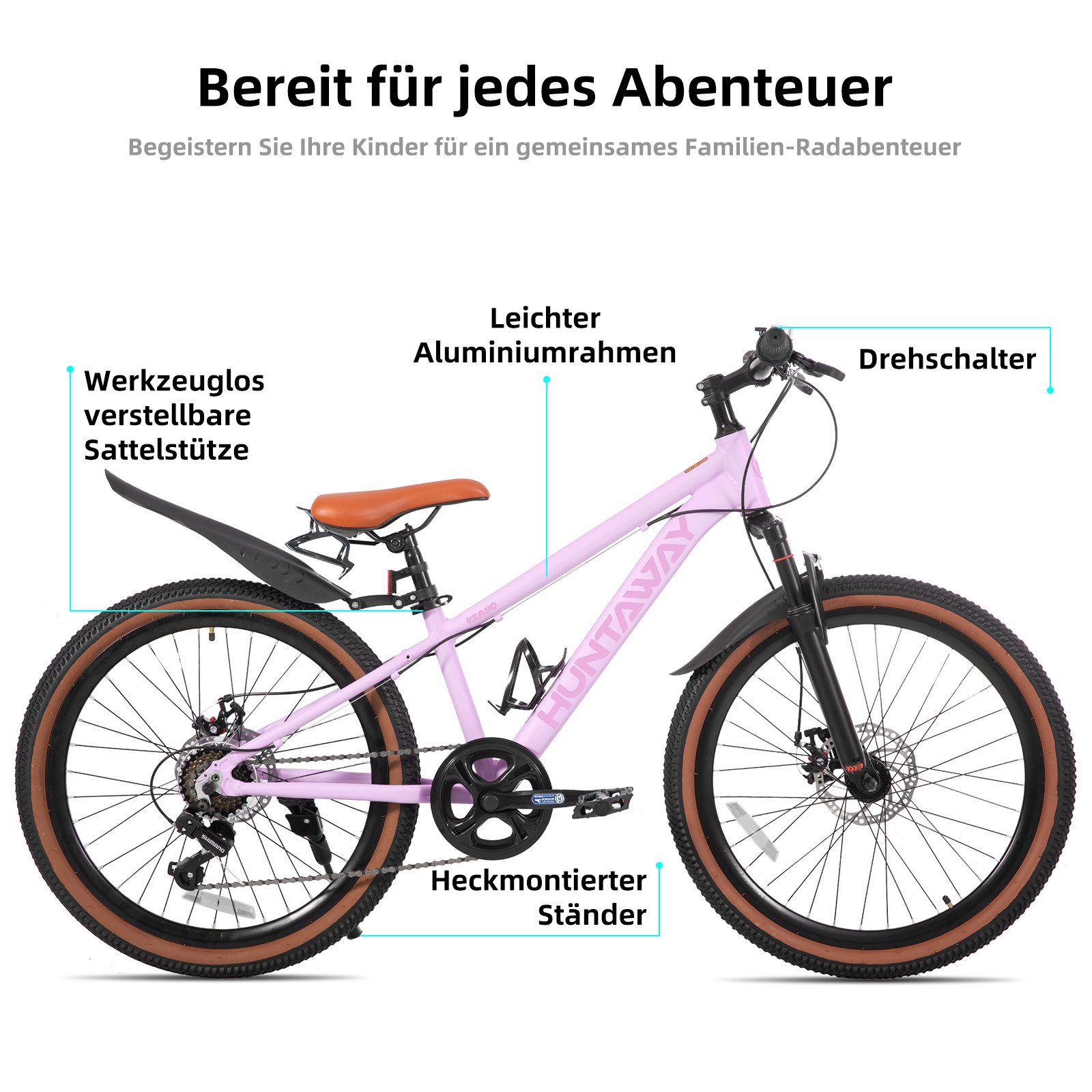 HILAND Kinderfahrrad 20"/24" Alu-Mountainbike Shimano 7-Gang, Federgabel & Scheibenbremsen