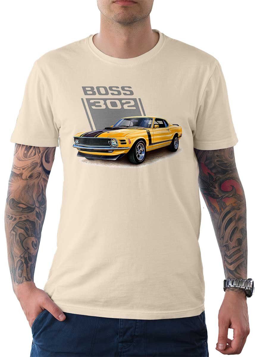 Tee Motiv Cream / Wheels US-Car T-Shirt Rebel mit Auto Herren Classic On T-Shirt American