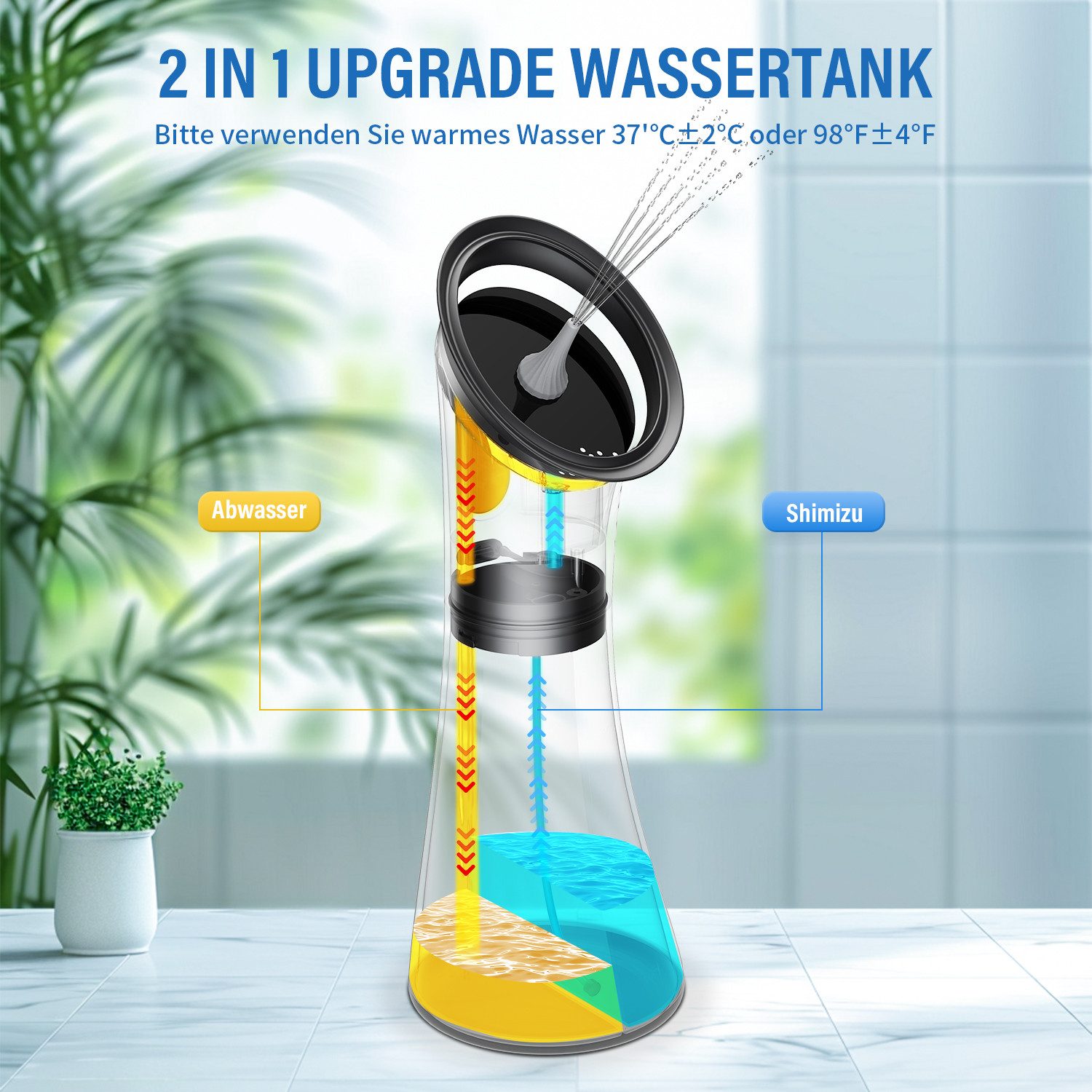 AIBISTAR Ohrenreiniger Elektrischer Ohrenreiniger 2 in 1 Tank IPX7 3 Stufen wiederaufladbar, Set 15-tlg., 12 Düsenaufsätze,3 einstellbare Druckstufen,2 in 1 Wassertanksystem, 2000 mAh,geeignet bei Juckreiz, Tinnitus, Ohrenschmerzen, Hörverlust