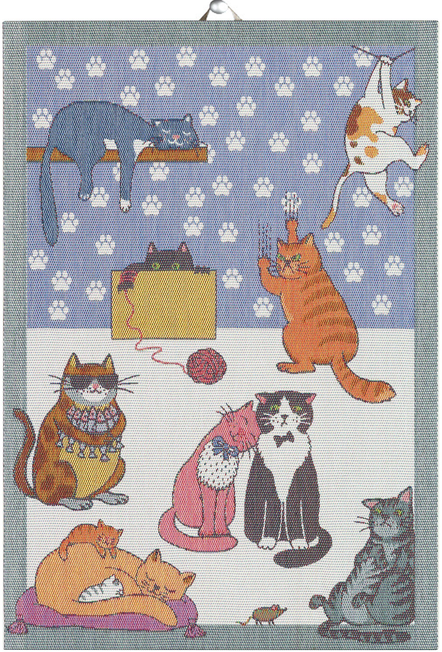 Ekelund Geschirrtuch Küchenhandtuch Cats Fun 35x50 cm, (1-tlg., 1 x Geschirrtuch), Pixel gewebt (3-farbig)