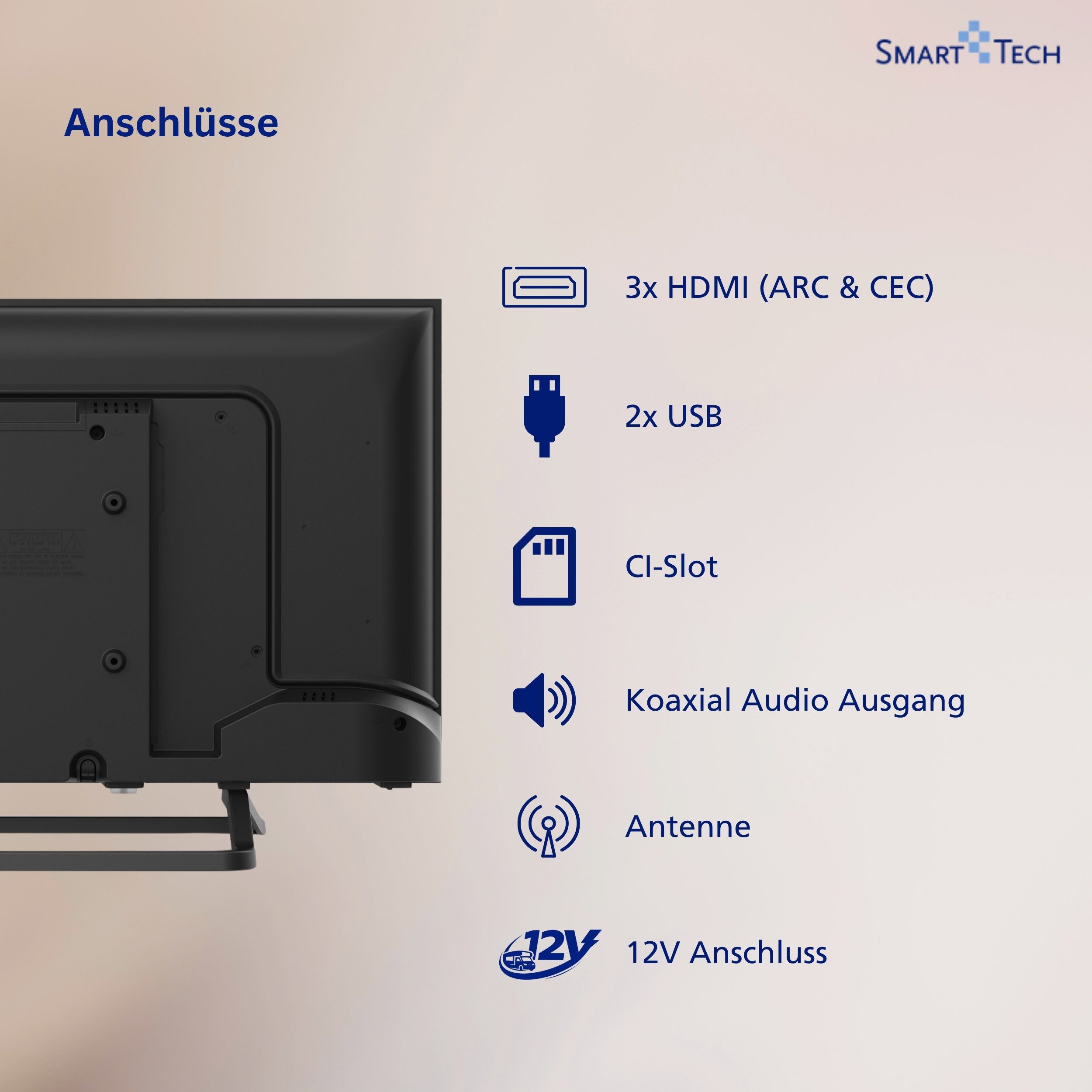 Smart Tech 24HN01V3CA LED-Fernseher (60 cm/24 Zoll, HD-ready, 12 Volt Adapter, integrierter Triple-Tuner)