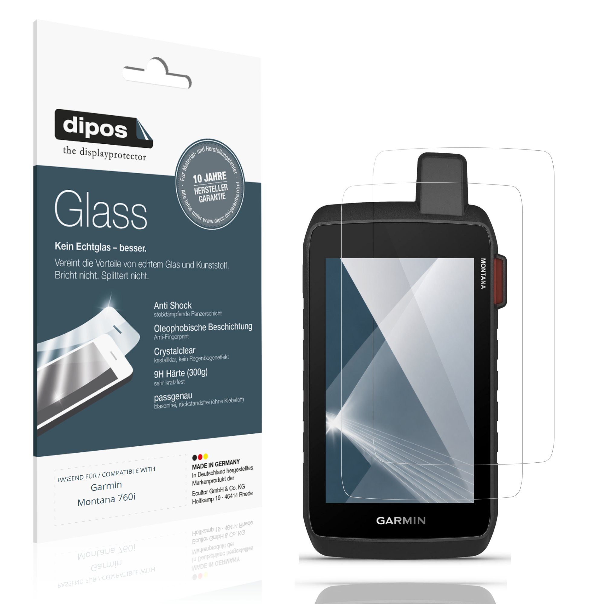 dipos Displayschutzfolie Schutzfolie für Garmin Montana 760i, 2 Stück, Displayschutz Schutz Folie Made in Germany