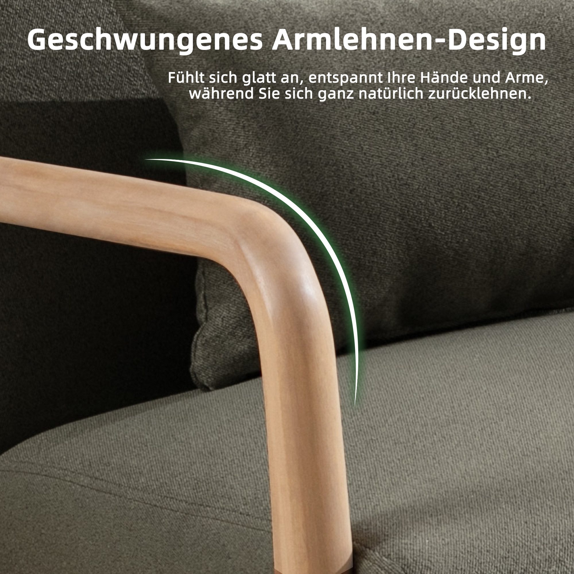 CANMOV Relaxsessel Accent Sessel mit Kissen, Loungesessel mit Armlehnen, Einzelsessel (2-St), Natürliches Holz, Liegestuhl mit Armlehne und Kissen, für Wohnzimm – Bild 4 von 5