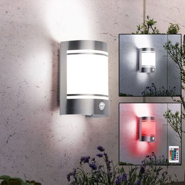 etc-shop Außen-Wandleuchte, RGB LED Wand Lampe Garten Edelstahl Dimmer Bewegungsmelder Leuchte