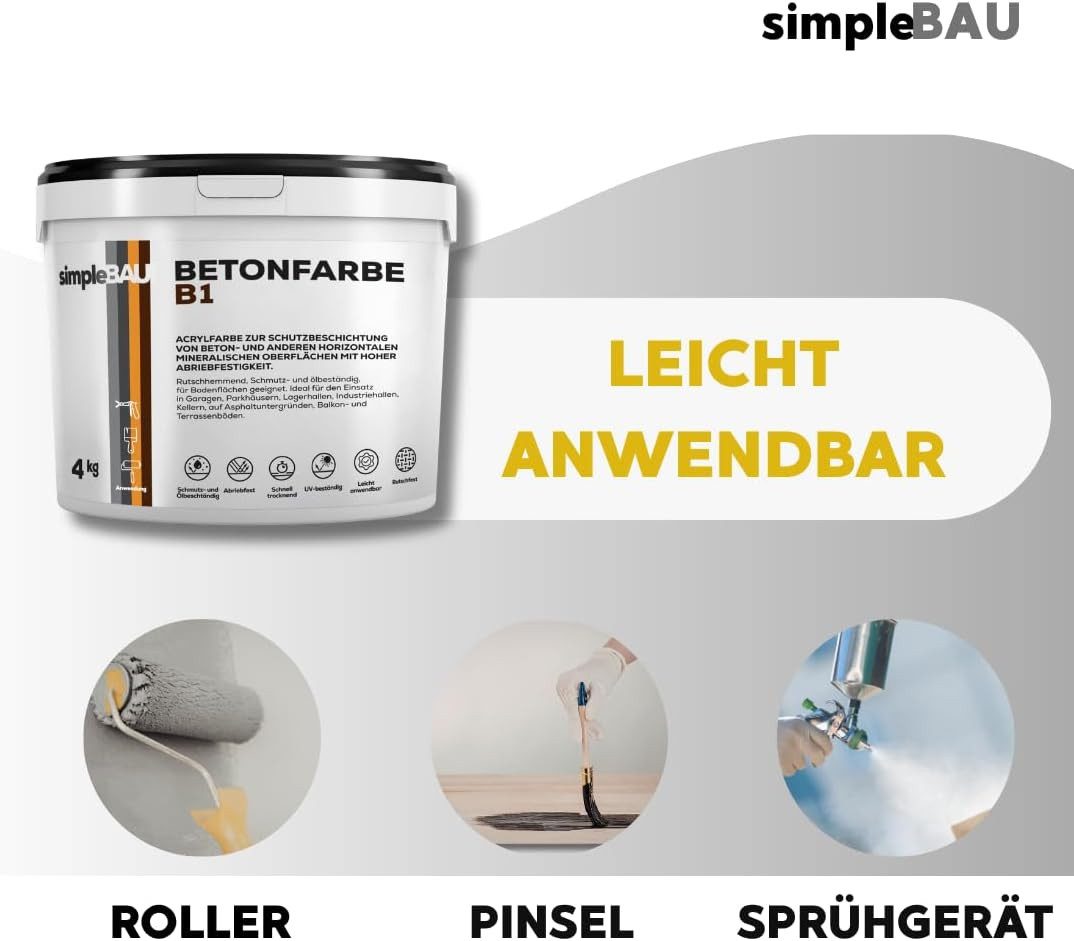 simpleBAU Bodenversiegelung Betonfarbe B1 4-15 KG, Garagenbodenbeschichtung - Farbe, rutschfest, abriebfest, innen und außen geeignet, wetterbeständig – Bild 3 von 5