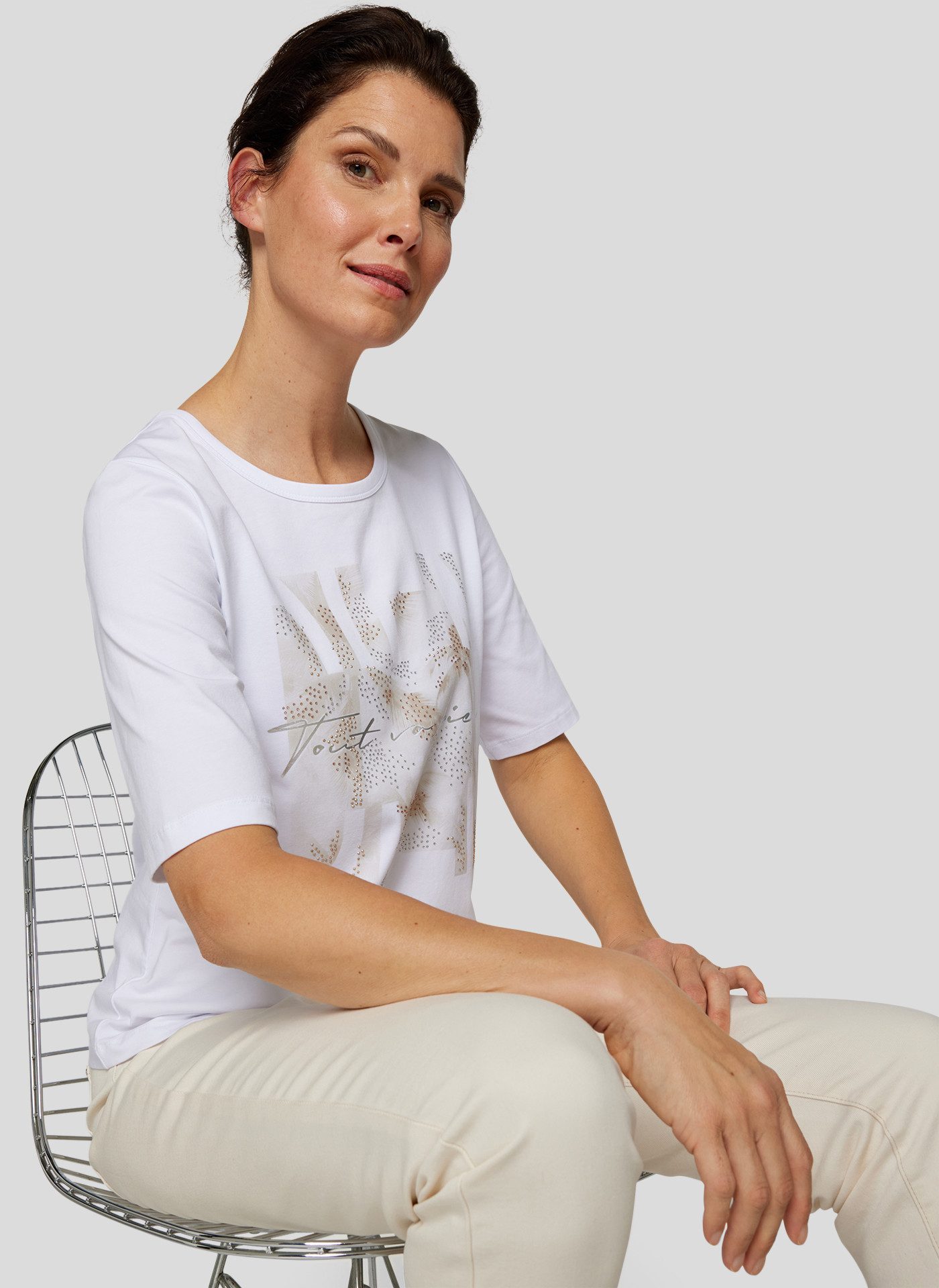 Rabe Rundhalsshirt mit Glitzer-Print und Stretch günstig online kaufen