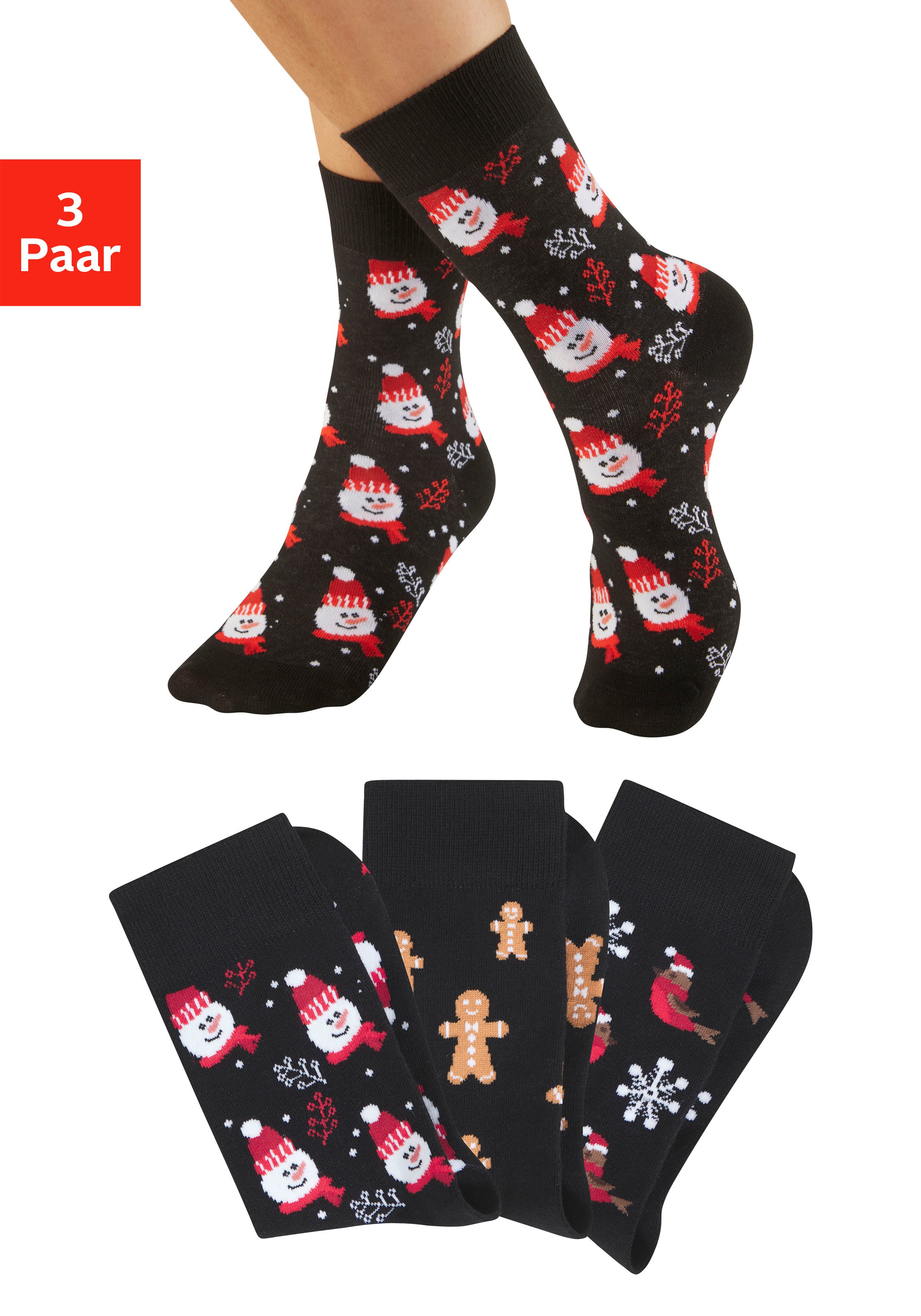 H.I.S Basicsocken (Packung, 3-Paar) mit lustigen Weihnachtsmotiven