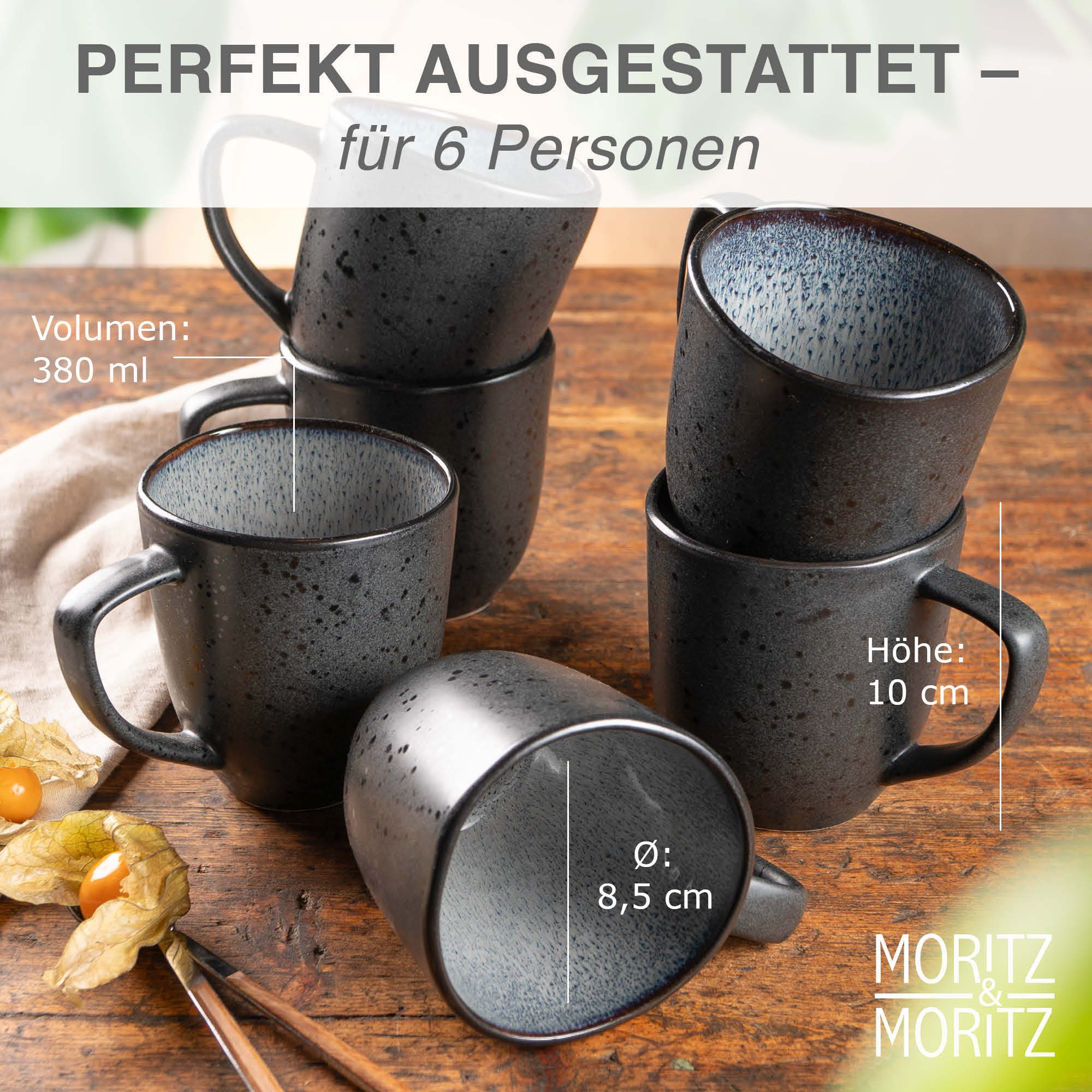 Moritz & Moritz Tasse Moritz & Moritz ORGANIC reaktiv grau Tassen Set 6tlg., 6-tlg., Steinzeug, für 6 Personen - spülmaschinen- und mikrowellengeeignet