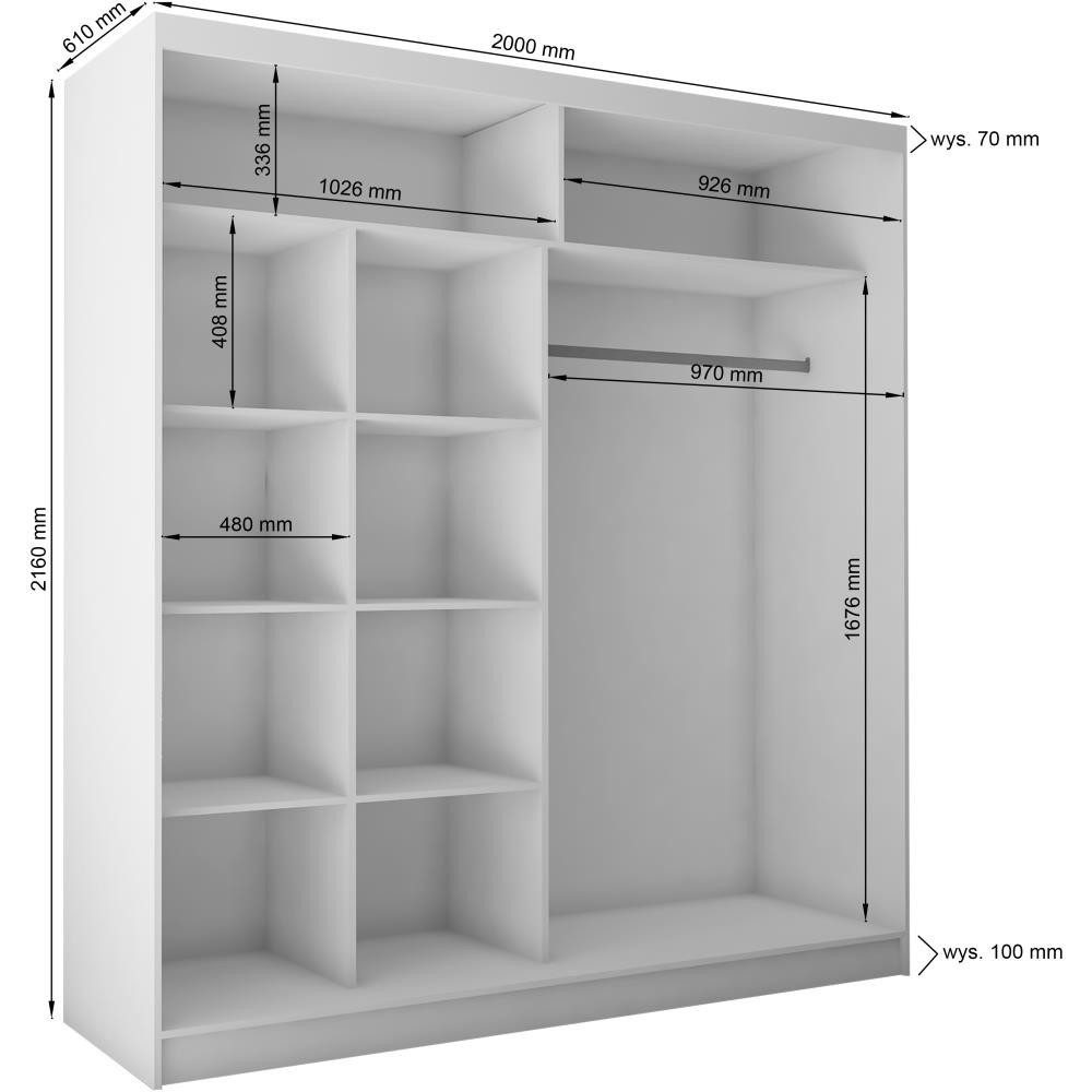 Beautysofa Schwebetürenschrank Viva mit Lacobel-Glas (4 Farben: Weiß, Grau, Schwarz und Kaschmir, mit oder ohne Schubladeneinsätze) Moderner Kleiderschrank
