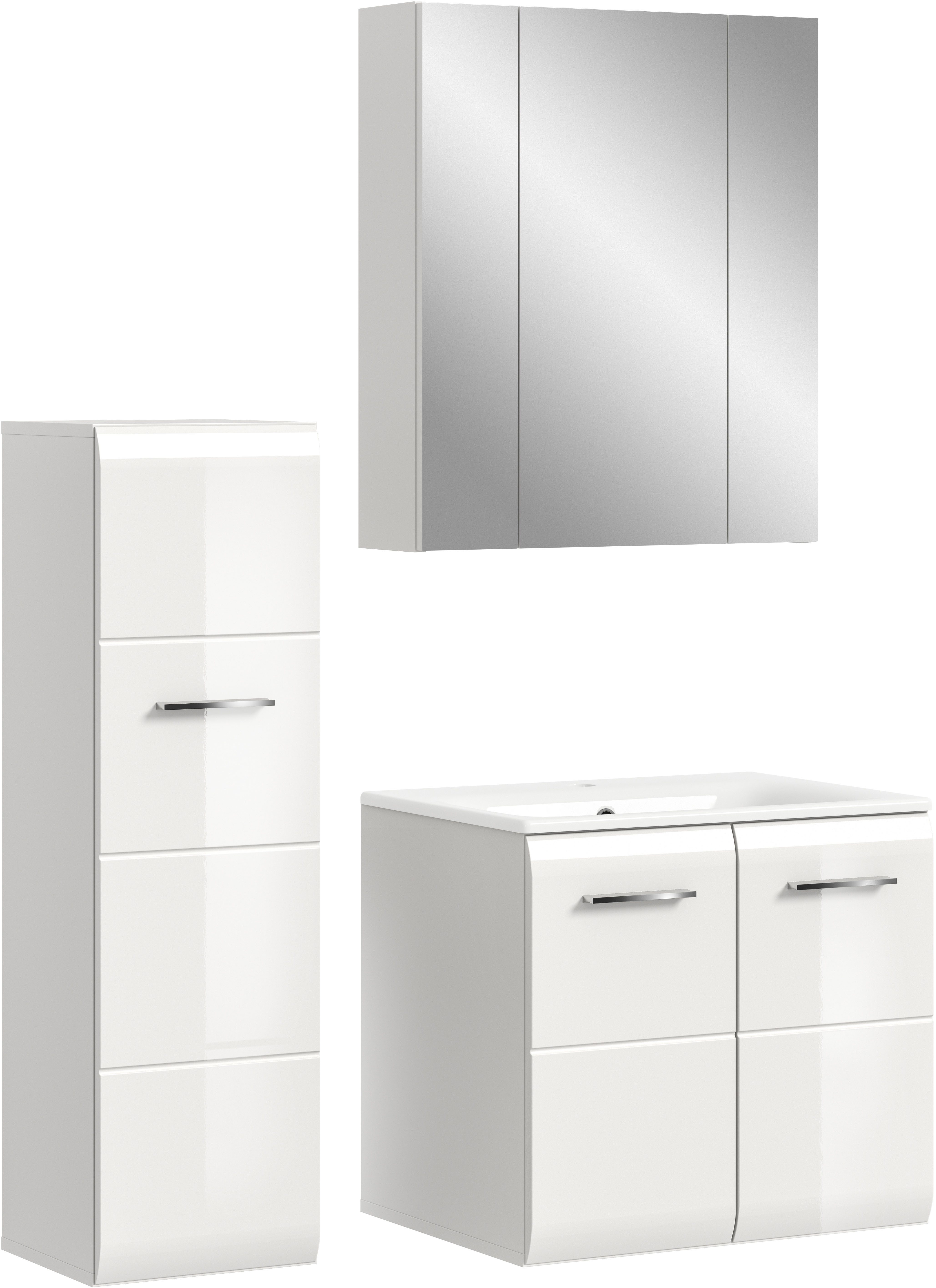 INOSIGN Badezimmer-Set, (Set, 4-St), Florenz, Badkombination 4-tlg.,Weiß hochglanz, inkl. Waschbecken