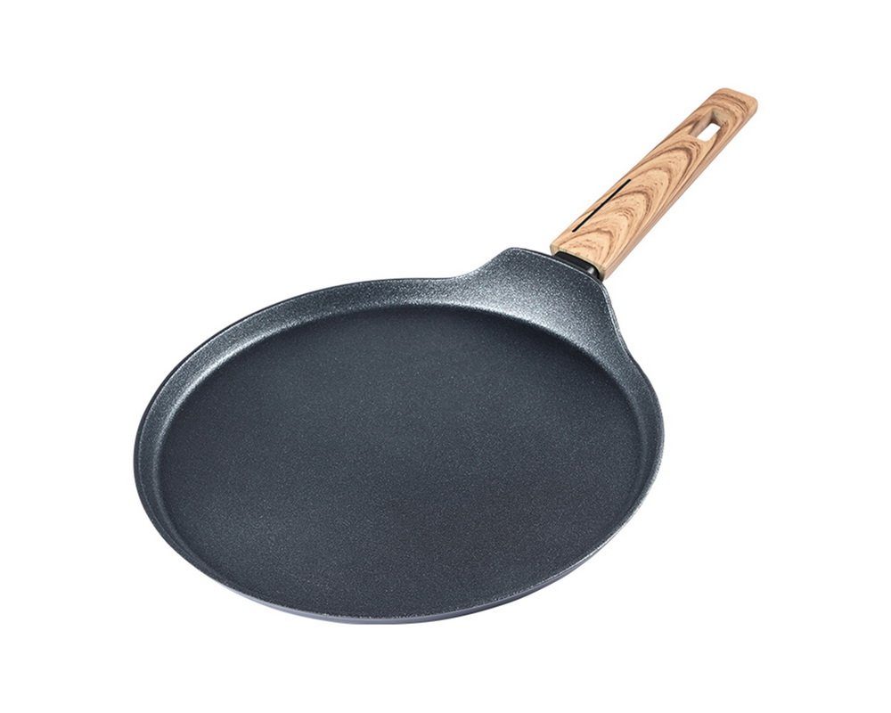 Schäfer Elektronik Crêpepfanne Crepepfanne Ø 28 cm "Maple Wood" Pfannenkuchenpfanne, geschmiedete Aluminiumlegierung, Raue Antihaftbeschictung