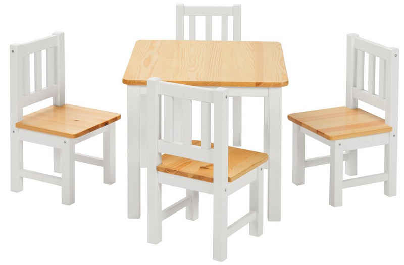BOMI Kindersitzgruppe »Kindersitzgruppe Amy (4 Stühle)«, (5-tlg), Kindertischgruppe aus Holz (Tisch und 4 Stühle, 5-tlg)