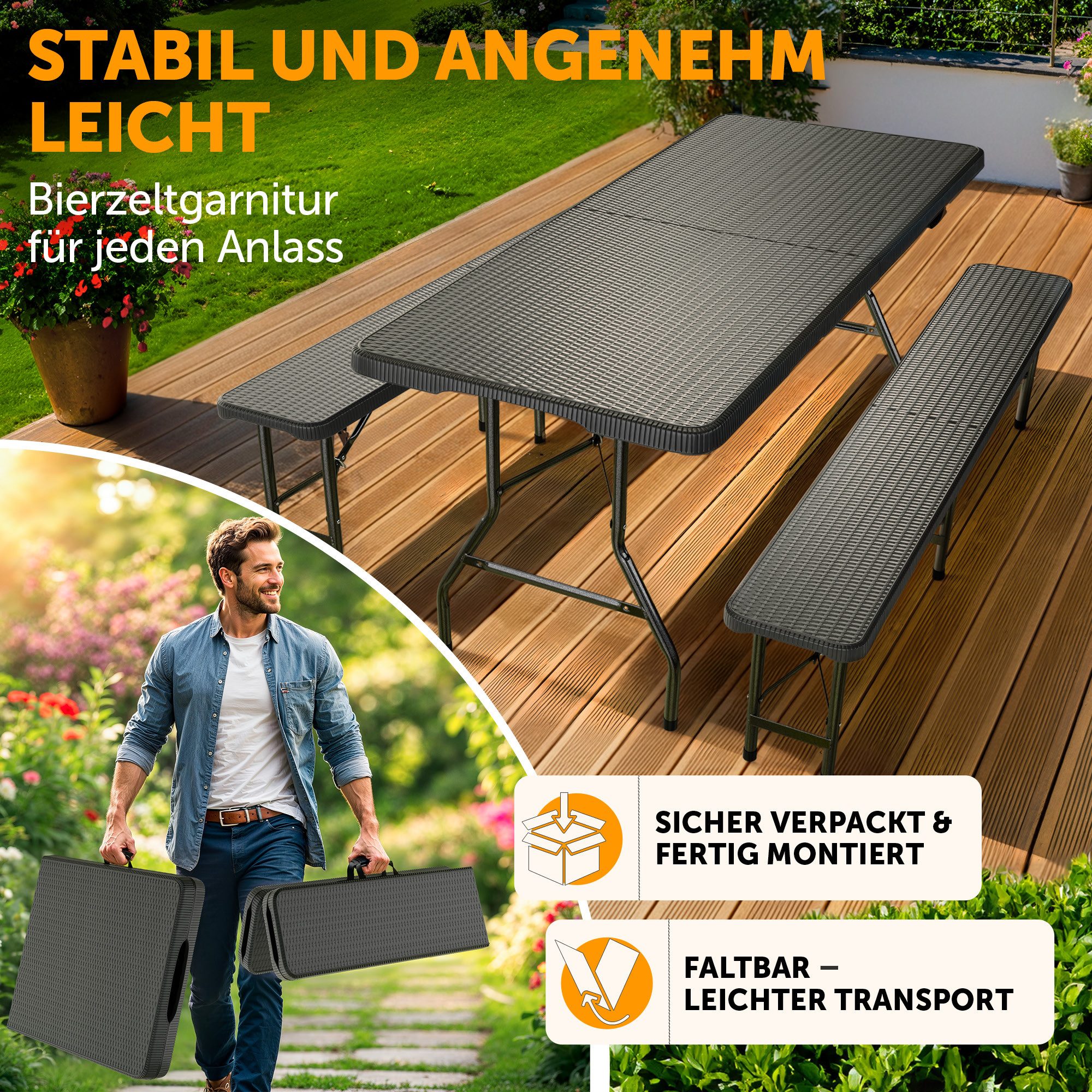 Blumtal Bierzeltgarnitur Bierzeltgarnitur 3er Set - 2X Bierbank + 1x Bierti günstig online kaufen