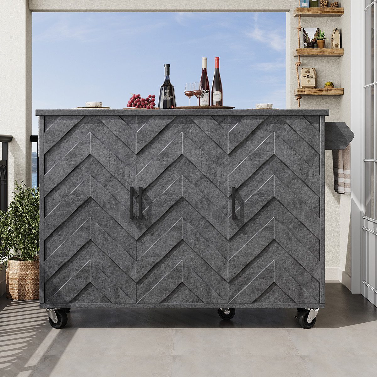 XDeer Küchenwagen Küchenwagen mit Rädern Handtuchhalter und Türablage, Kücheninsel Küchenschrank 118*45(75)*92cm