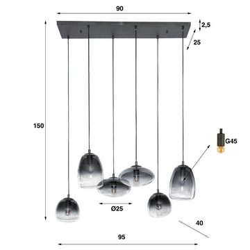 famlights Hängeleuchte, Pendelleuchte Kyra in Altsilber und Rauchglas E27 6-flammig, keine Angabe, Leuchtmittel enthalten: Nein, warmweiss, Hängeleuchte, Pendellampe, Pendelleuchte