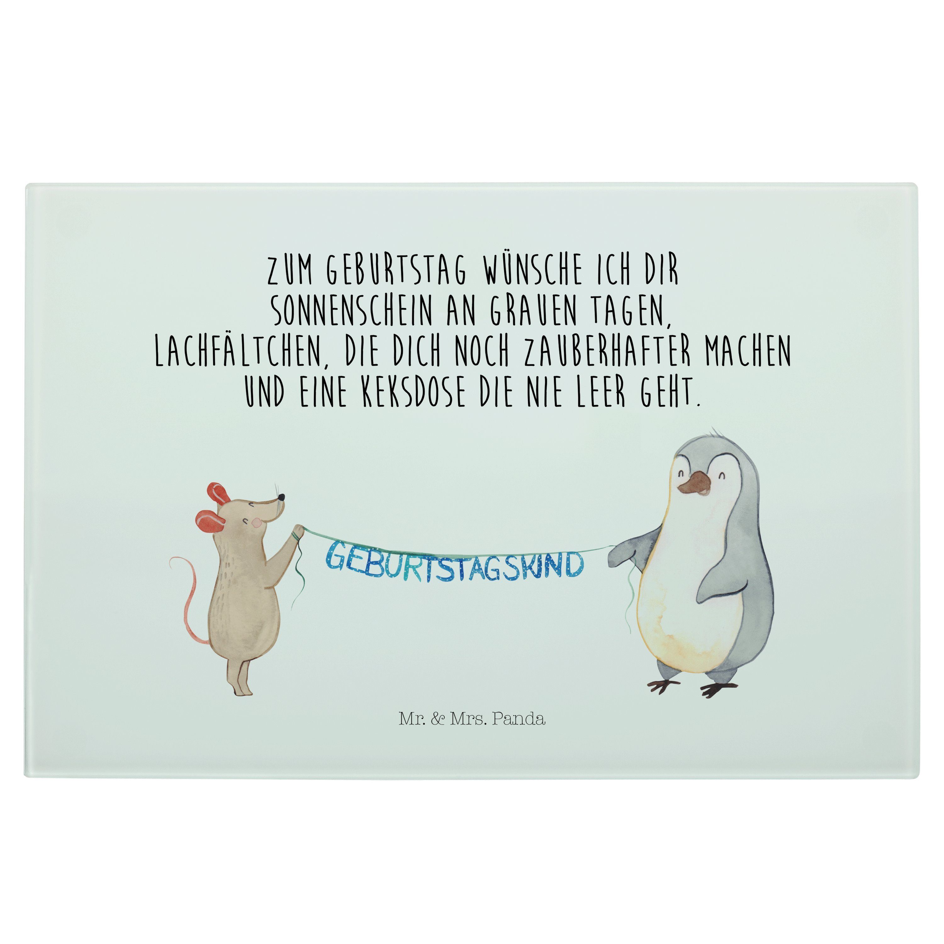 Mr. & Mrs. Panda Servierbrett Maus Pinguin Geburtstag - Weiß - Geschenk, Schneidebrett, Party, Gebu, Premium Glas, (1-St)