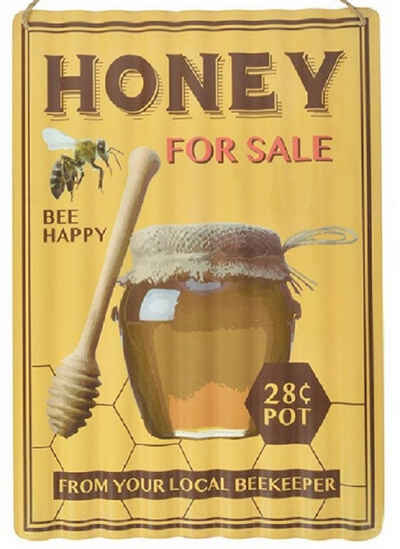Linoows Metallschild Blechschild, Wandschild Honig, Reklameschild, gewelltes Schild Honey for sale 40x30 cm