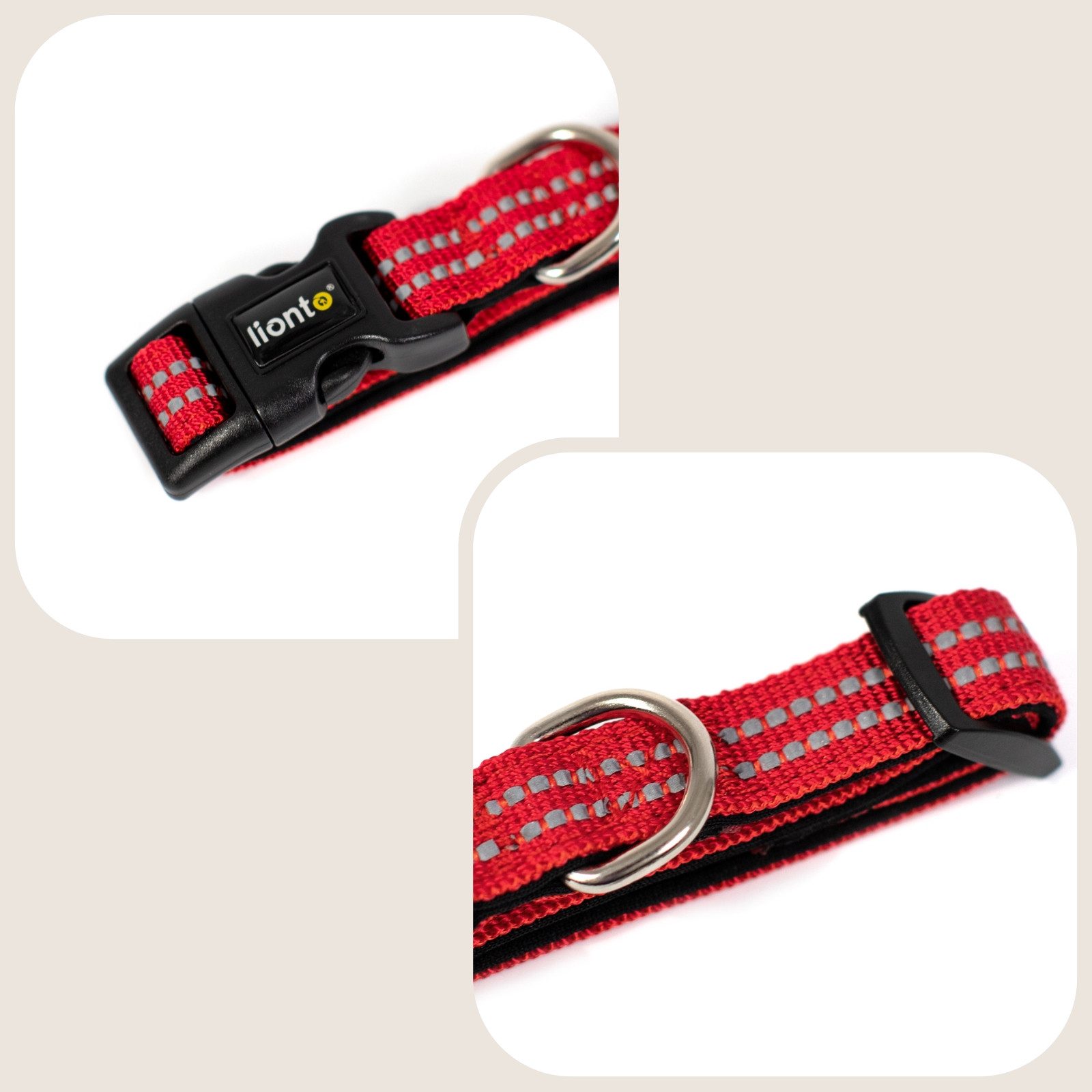 lionto Hunde-Halsband reflektierend, verstellbare Länge 20-30 cm XS rot, Nylon, Neopren, reflektierend & angenehm gepolstert