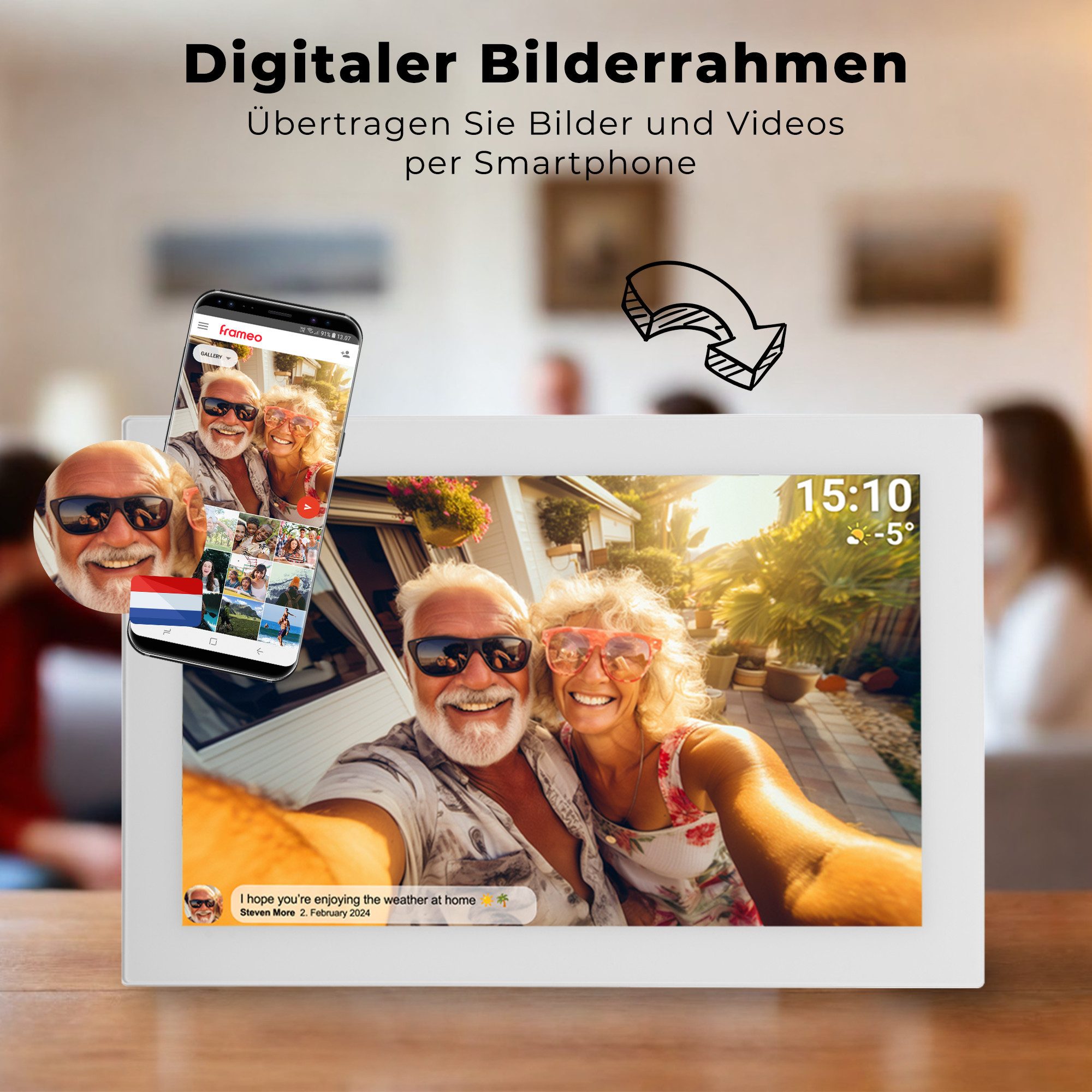 Denver PFF-1037W Digitaler Bilderrahmen (25.65 cm/10.1 ", 1280 x 800 Pixel, 16 GB, mit WLAN und Foto-Sharing)
