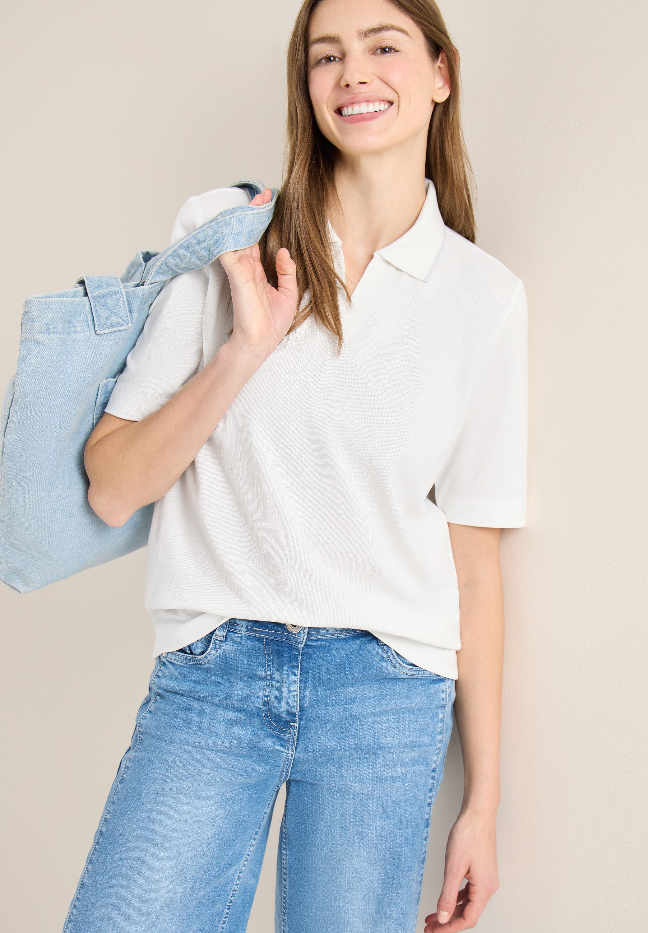 CECIL Poloshirt mit Kontrast-Streifen und V-Ausschnitt
