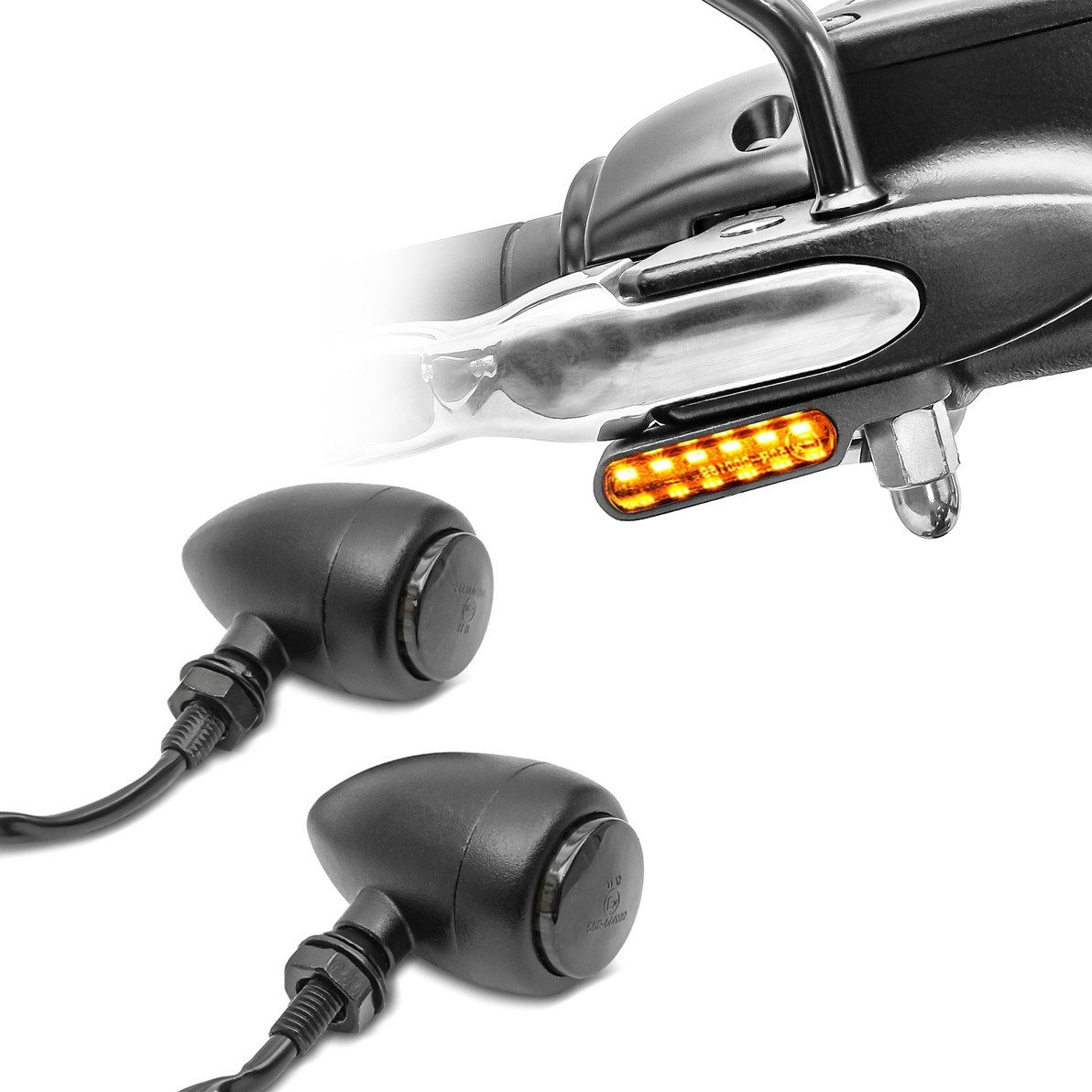 Lumitecs Halter LED Lenkerblinker Blinker M2 getönt CB18265 + LED Blinker BL15 mit E-P