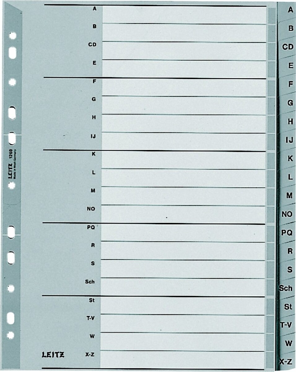 LEITZ Aktenordner Register A4 A-Z PP grau