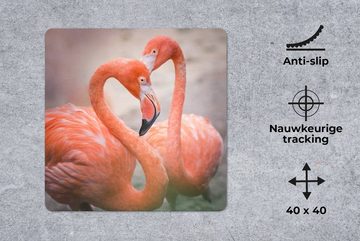 MuchoWow Gaming Mauspad Flamingos bilden mit ihren Hälsen ein Herz (1-St), Mousepad mit Rutschfester Unterseite, Gaming, 40x40 cm, XXL, Großes