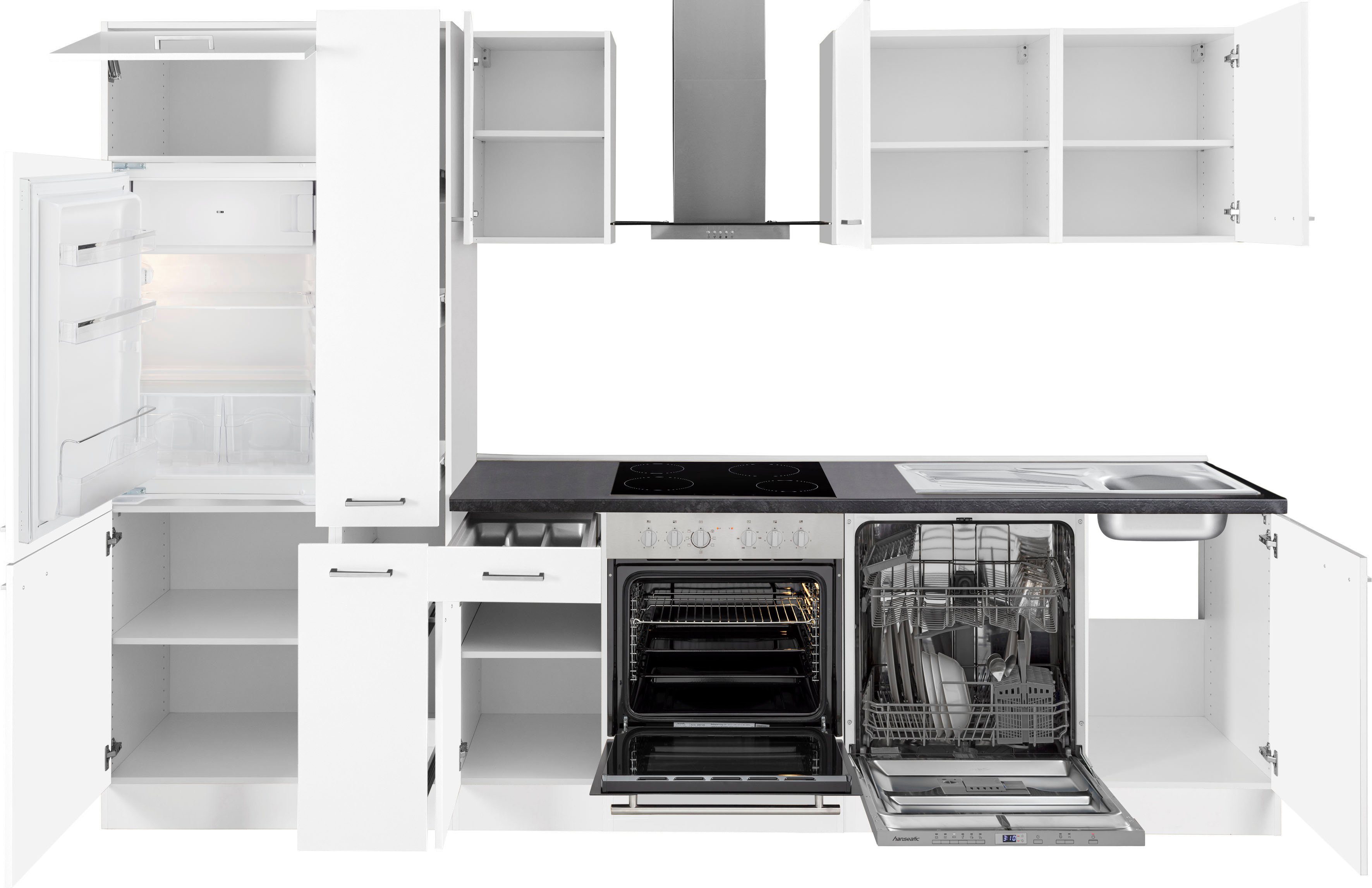 OPTIFIT Küchenzeile Iver, | 300 HANSEATIC weiß der seidenglanz inklusive breit, cm weiß Elektrogeräte Marke