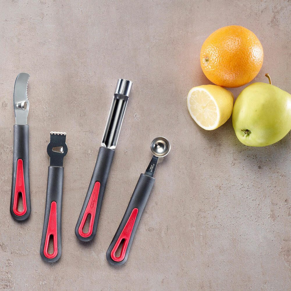 WESTMARK Sparschäler mit Kanneliermesser, Länge: 19 cm, Rostfreier Edelstahl/Kunststoff, Made in Germany, spülmaschinengeeignet, BPA-frei